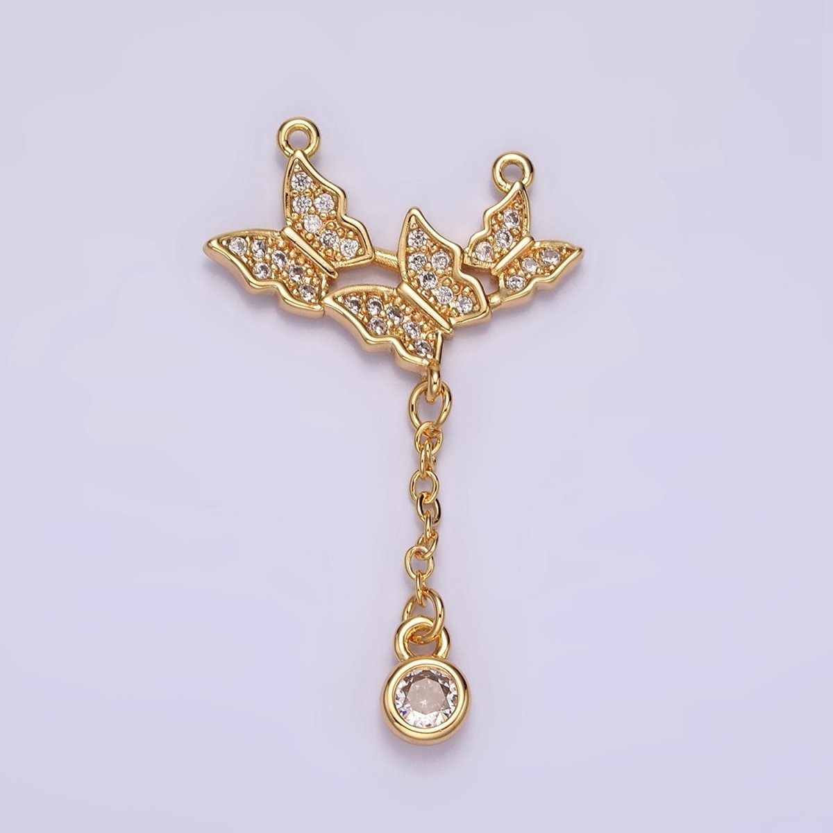 16K Gold Filled Triple Butterfly Dangle Micro Paved CZ Lariat Connector | G-057 - DLUXCA