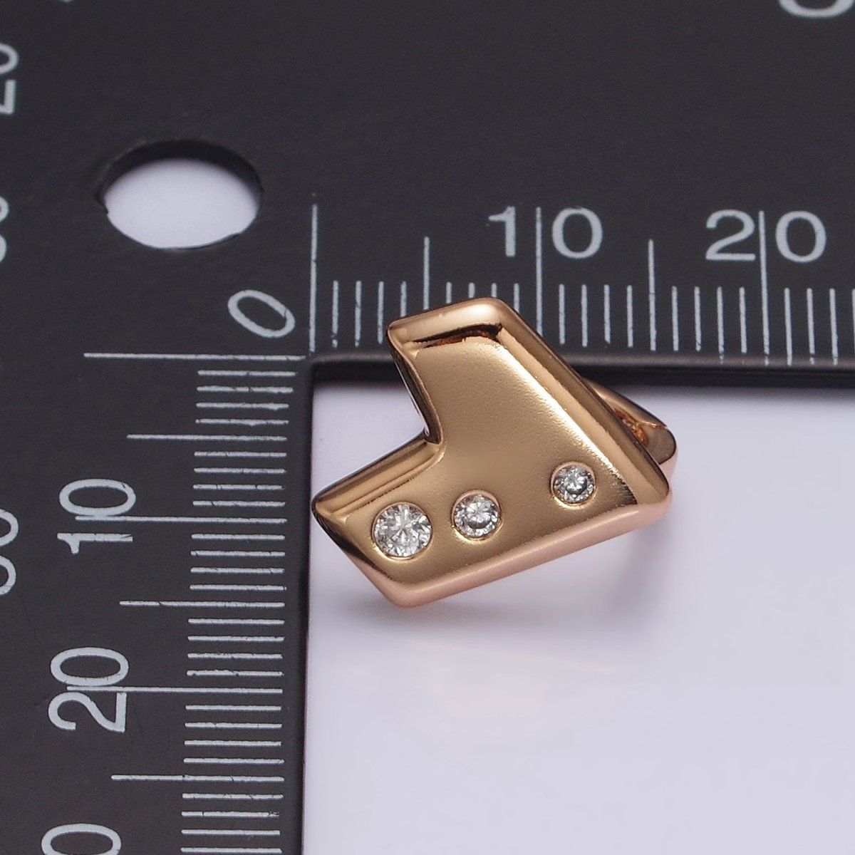 16K Gold Filled Triple Clear CZ Geometric Heart 12mm Cartilage Huggie Earrings | AE817 - DLUXCA