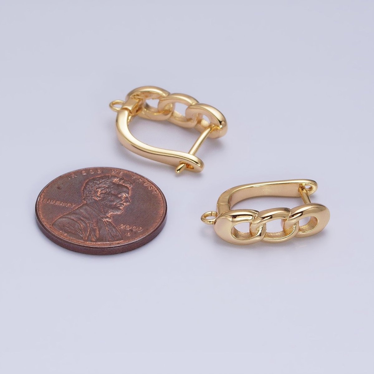 16K Gold Filled Triple Curb Link Open Loop English Lock Earrings Supply in Silver & Gold | Z-282 Z-375 - DLUXCA