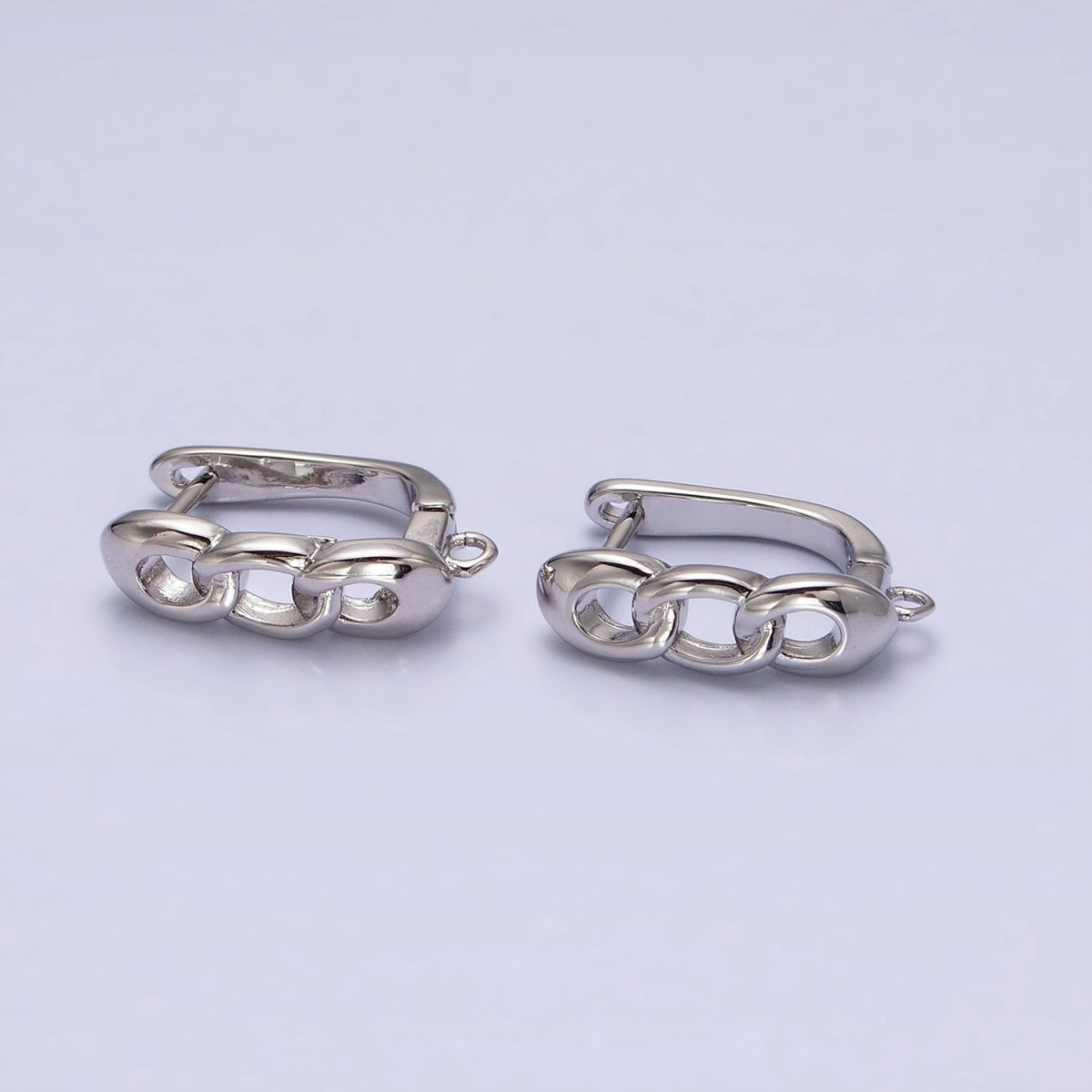 16K Gold Filled Triple Curb Link Open Loop English Lock Earrings Supply in Silver & Gold | Z-282 Z-375 - DLUXCA