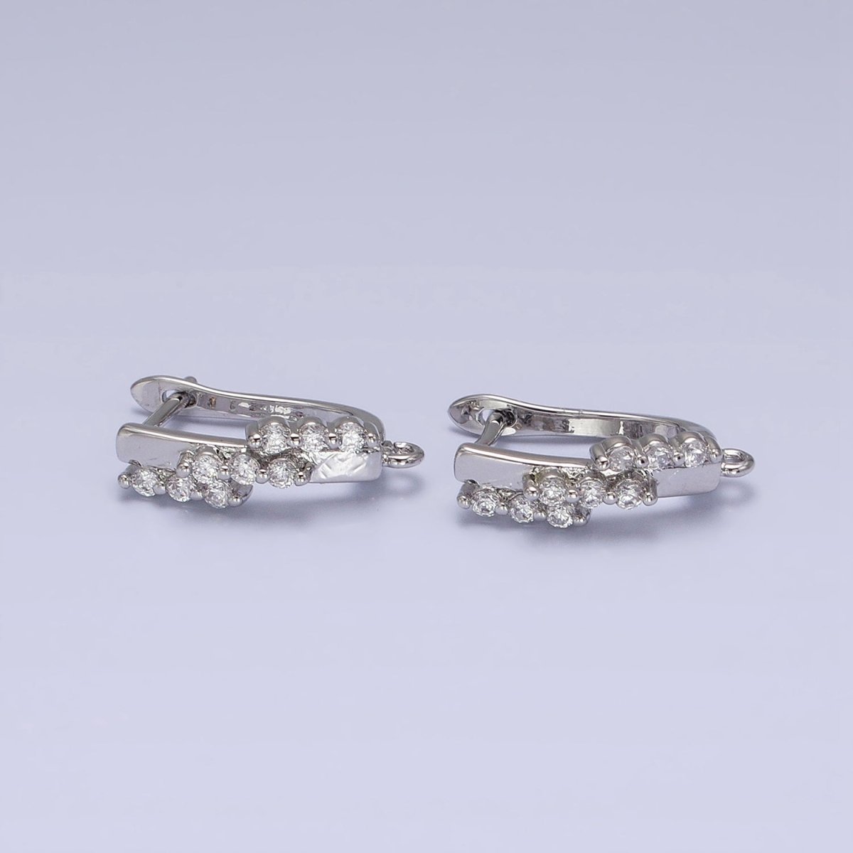 16K Gold Filled Triple CZ Lined Micro Paved Bar Open Loop English Lock Earrings Supply in Gold & Silver | Z-231 Z-232 - DLUXCA