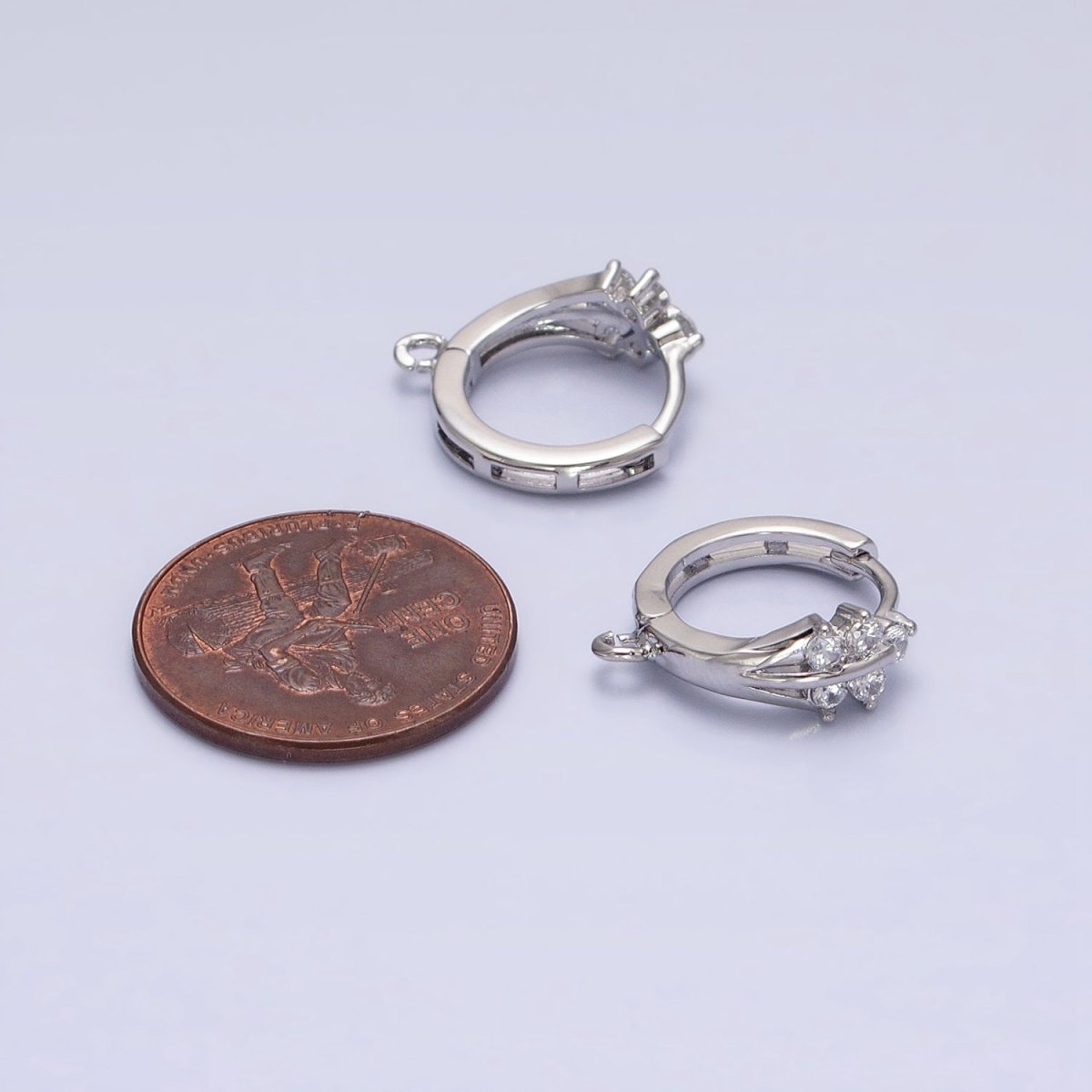 16K Gold Filled Triple Lined CZ 15mm Open Loop Huggie Earrings Supply in Silver & Gold | Z-281 Z-383 - DLUXCA