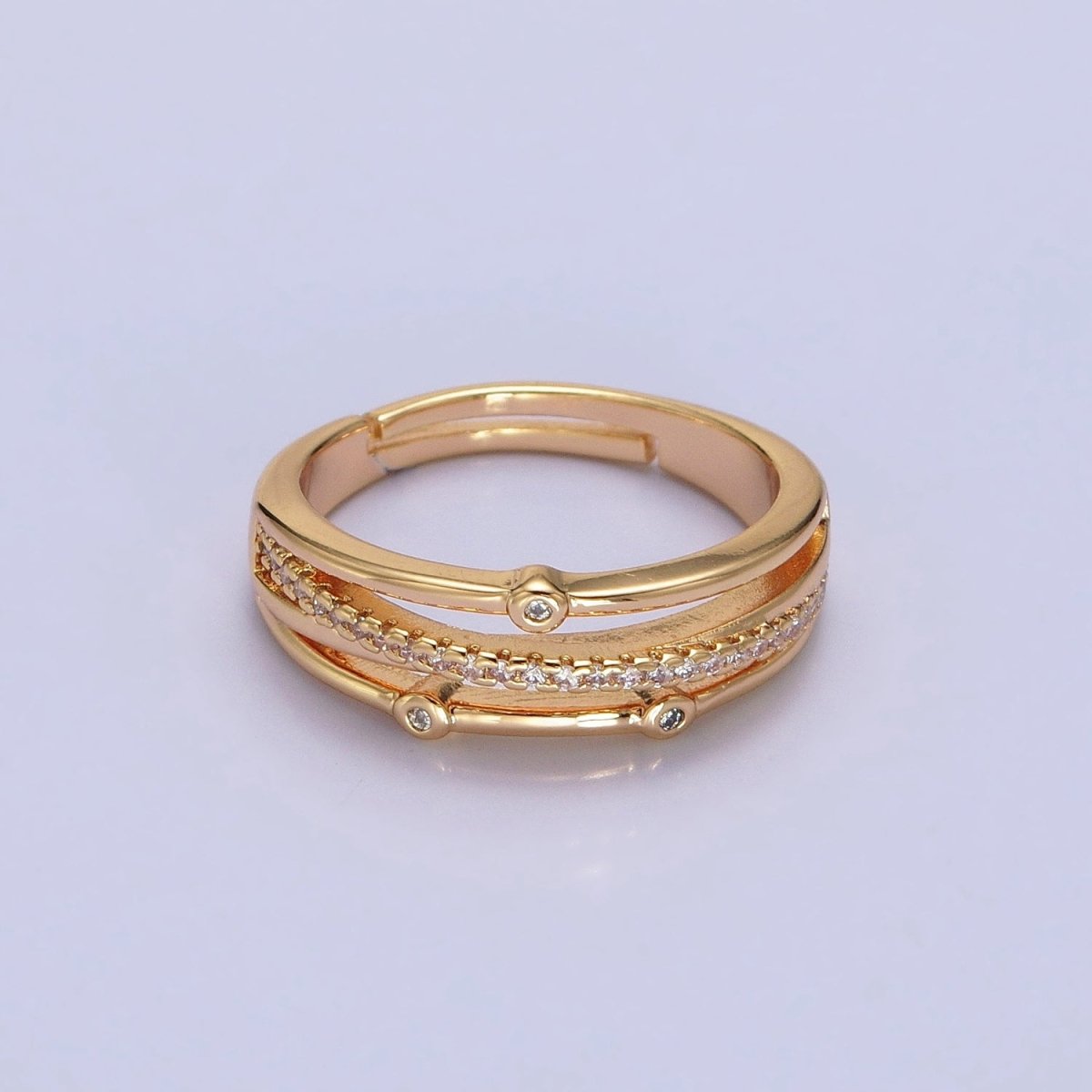 16K Gold Filled Triple Micro Paved CZ Clear Dotted Dainty Ring in Gold & Silver | O-1896 O-1897 - DLUXCA