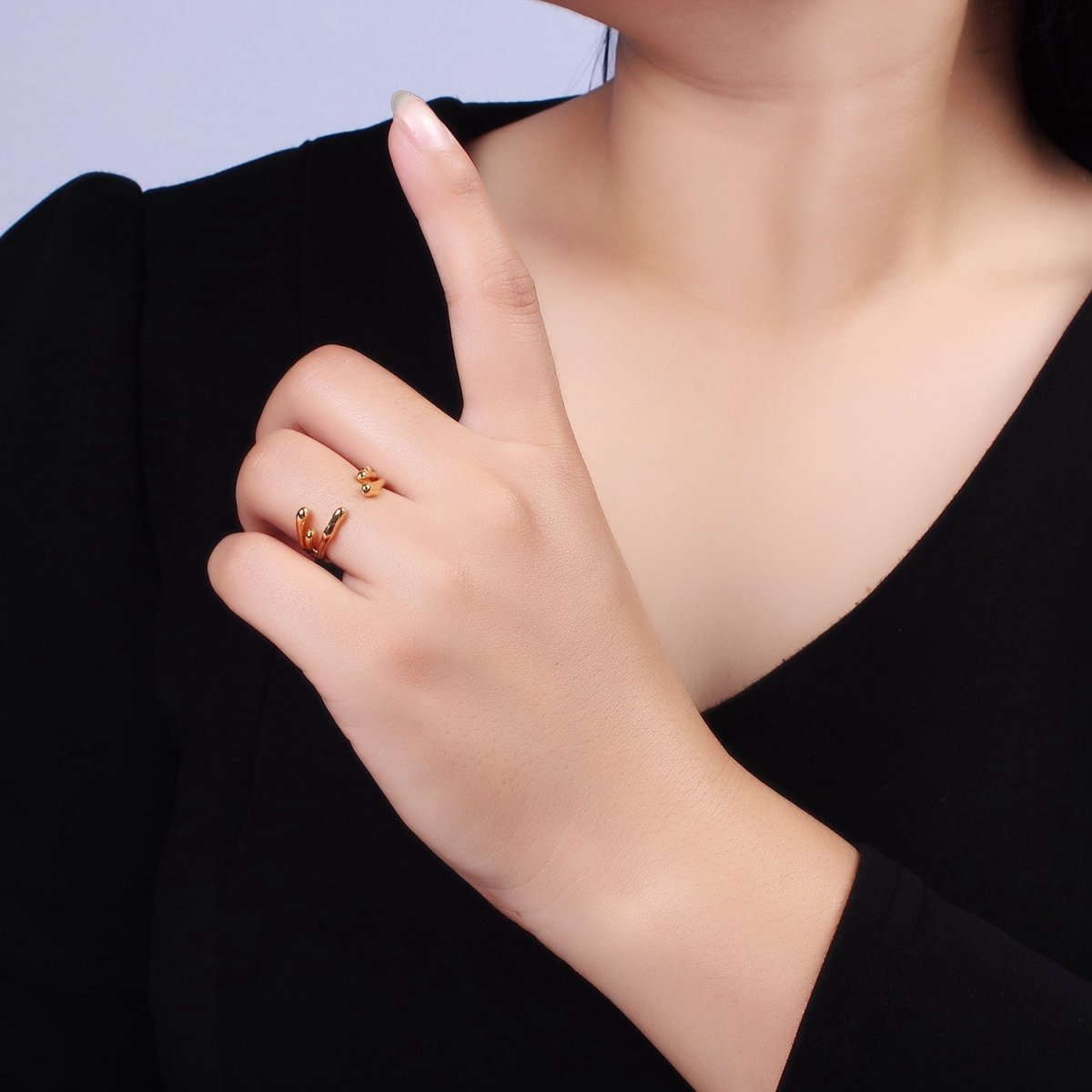 16K Gold Filled Triple Molten Drip Band Open Wrap Minimalist Ring | O1248 - DLUXCA