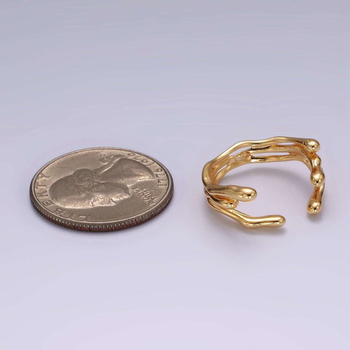 16K Gold Filled Triple Molten Drip Band Open Wrap Minimalist Ring | O1248 - DLUXCA