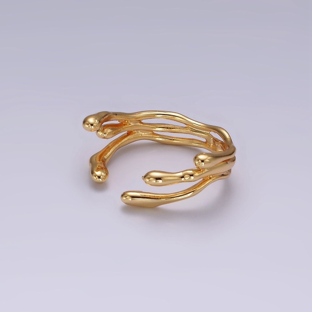 16K Gold Filled Triple Molten Drip Band Open Wrap Minimalist Ring | O1248 - DLUXCA