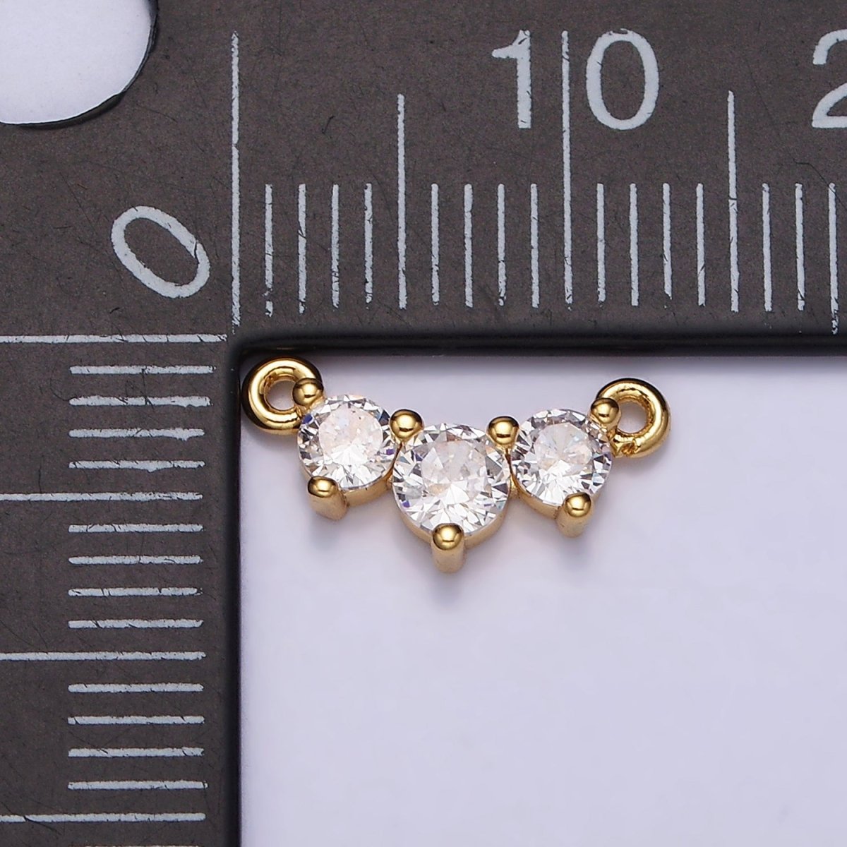 16K Gold Filled Triple Round Clear CZ Lined 12.8mm Connector | AA1038 - DLUXCA