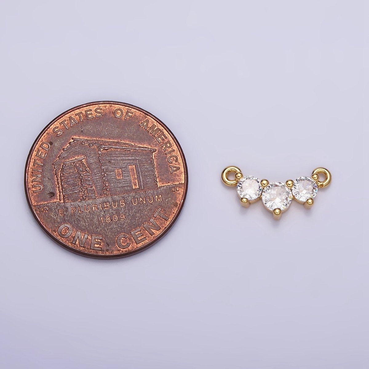 16K Gold Filled Triple Round Clear CZ Lined 12.8mm Connector | AA1038 - DLUXCA