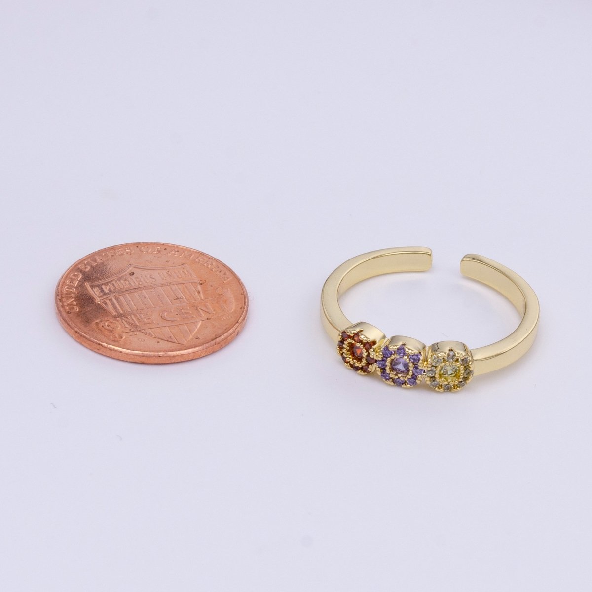 16K Gold Filled Triple Round Multicolor Micro Paved CZ Adjustable Ring in Gold & Silver | O-556 O-557 - DLUXCA