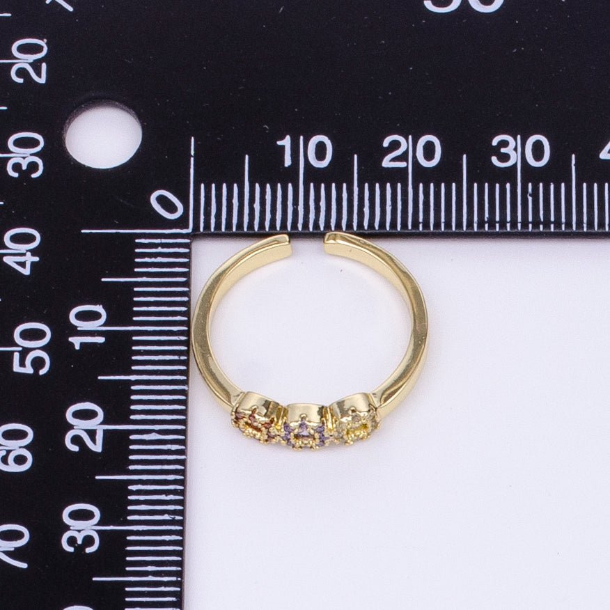 16K Gold Filled Triple Round Multicolor Micro Paved CZ Adjustable Ring in Gold & Silver | O-556 O-557 - DLUXCA