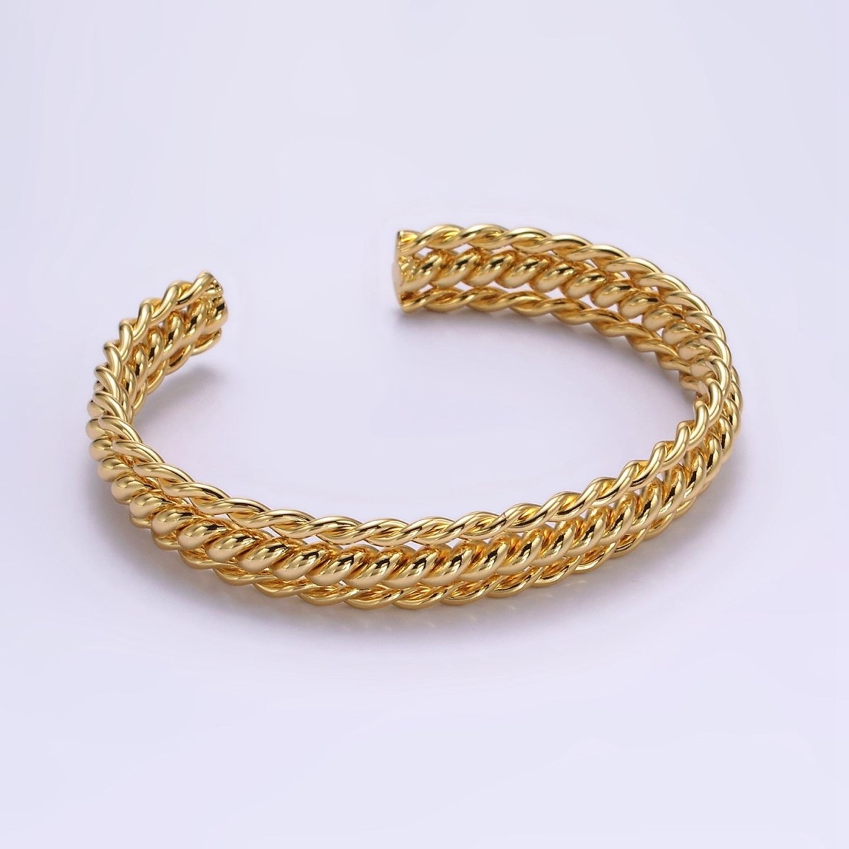 16K Gold Filled Triple Twisted Rope Cuff Bangle Bracelet in Gold & Silver | WA-1918 WA-1919 Clearance Pricing - DLUXCA
