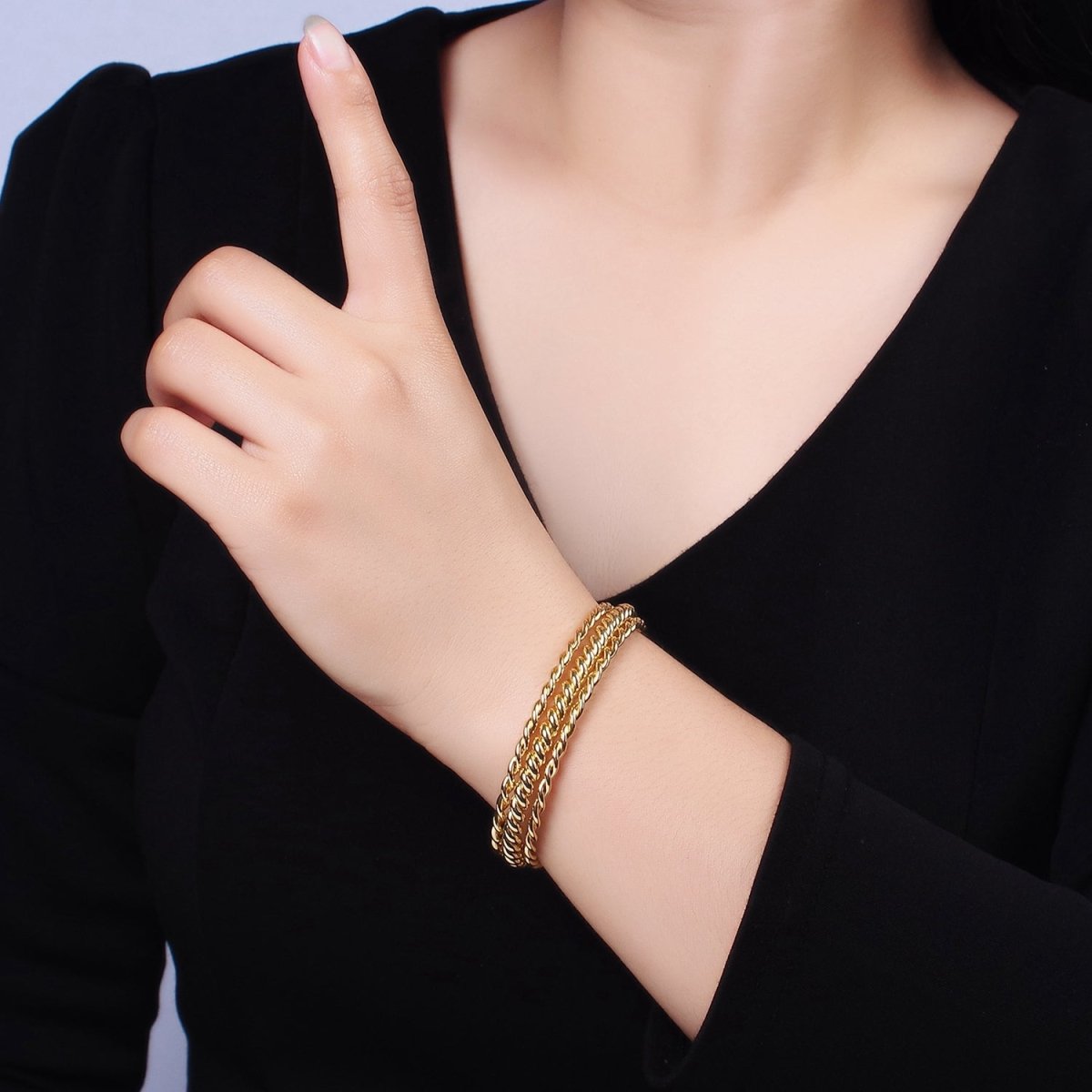 16K Gold Filled Triple Twisted Rope Cuff Bangle Bracelet in Gold & Silver | WA-1918 WA-1919 Clearance Pricing - DLUXCA