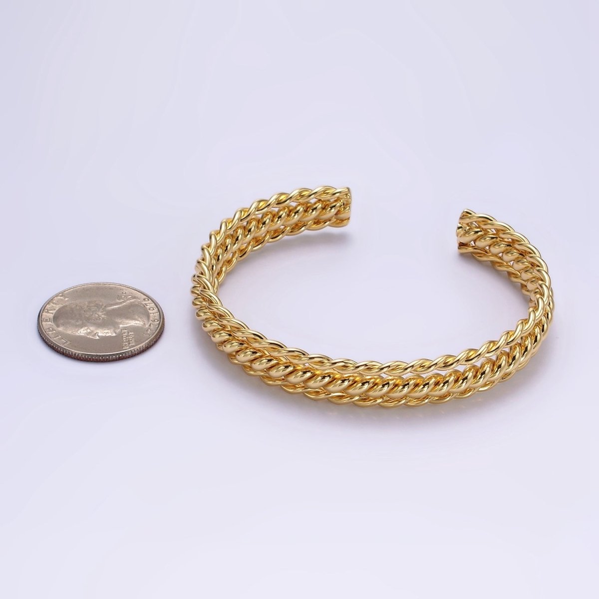 16K Gold Filled Triple Twisted Rope Cuff Bangle Bracelet in Gold & Silver | WA-1918 WA-1919 Clearance Pricing - DLUXCA