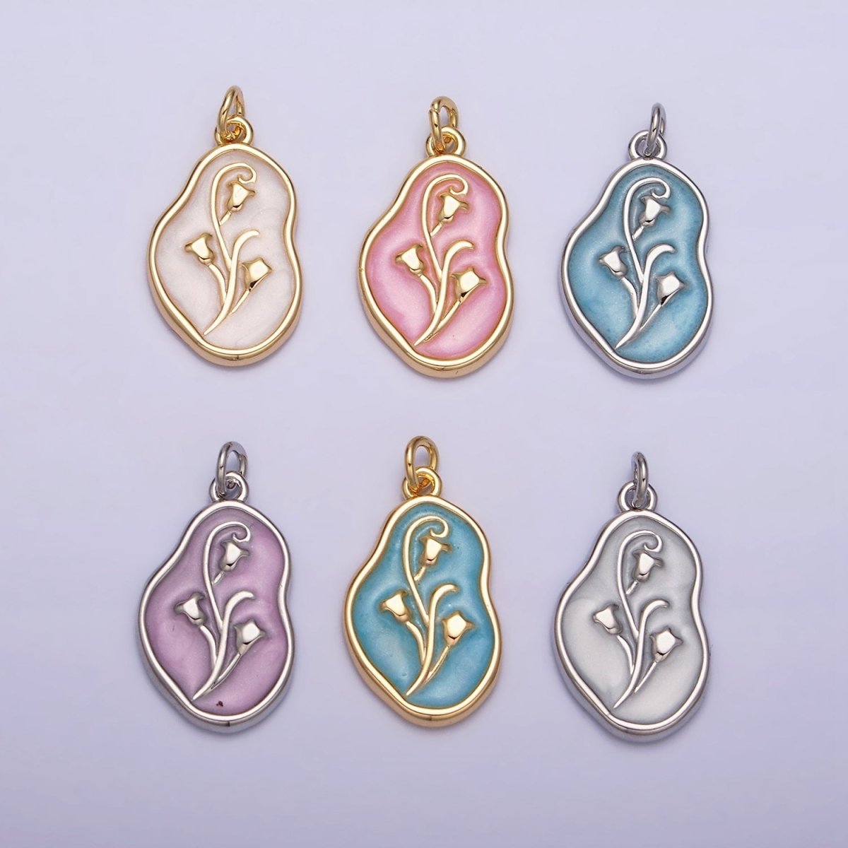 16K Gold Filled Tulip April Birth Flower White, Pink, Blue Sparkly Enamel Abstract Charm | AC1117 - AC1122 - DLUXCA