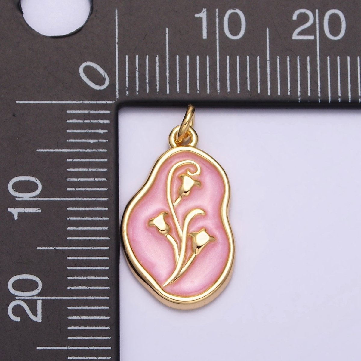 16K Gold Filled Tulip April Birth Flower White, Pink, Blue Sparkly Enamel Abstract Charm | AC1117 - AC1122 - DLUXCA