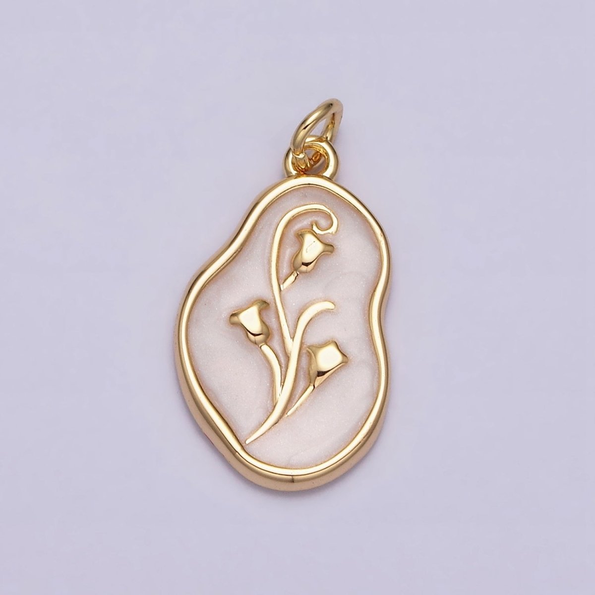 16K Gold Filled Tulip April Birth Flower White, Pink, Blue Sparkly Enamel Abstract Charm | AC1117 - AC1122 - DLUXCA