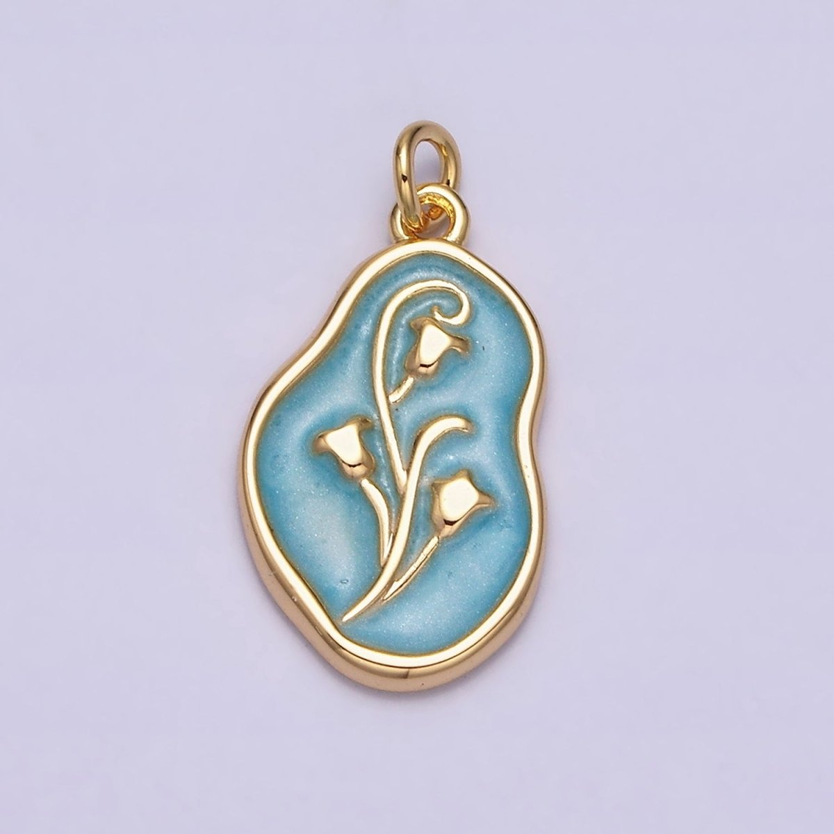 16K Gold Filled Tulip April Birth Flower White, Pink, Blue Sparkly Enamel Abstract Charm | AC1117 - AC1122 - DLUXCA