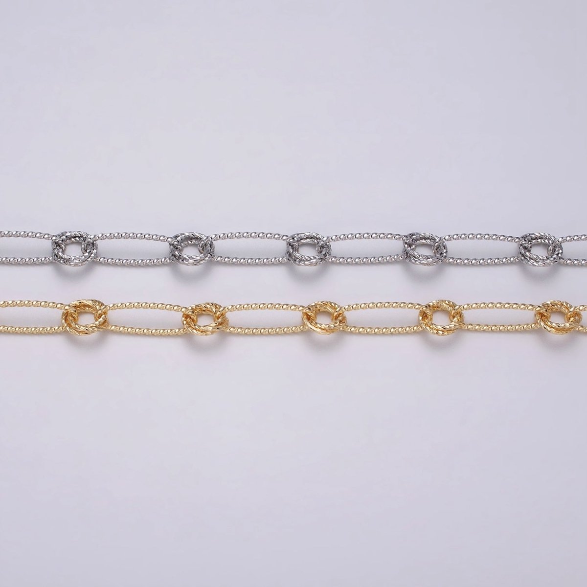 16K Gold Filled Twisted Paperclip Double Rolo Link Unique Unfinished Chain by Yard in Gold & Silver | ROLL-1219 ROLL-1220 Clearance Pricing - DLUXCA