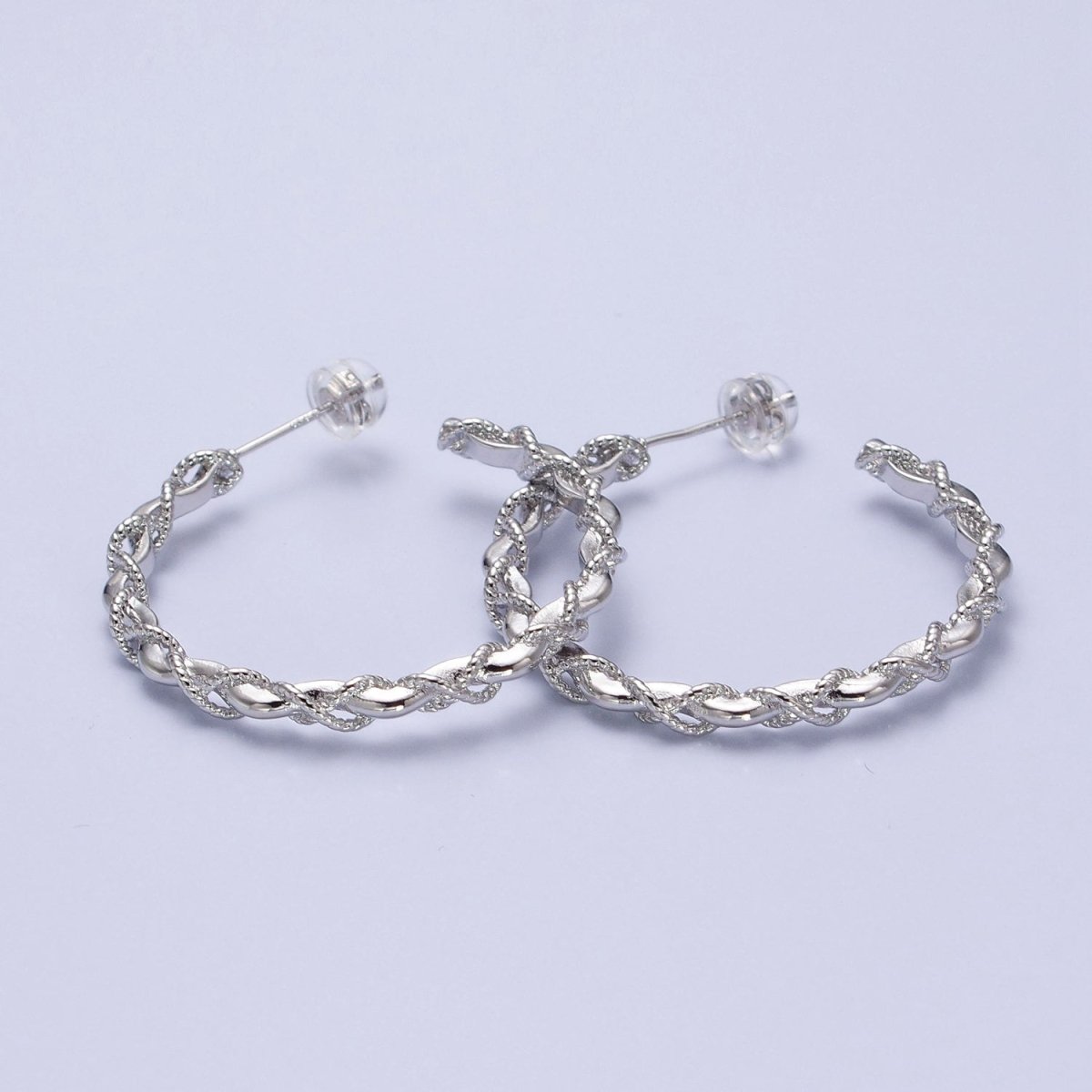 16K Gold Filled Twisted Rope Wavy Geometric C-Shaped Hoops in Gold & Silver | AB735 AB736 - DLUXCA