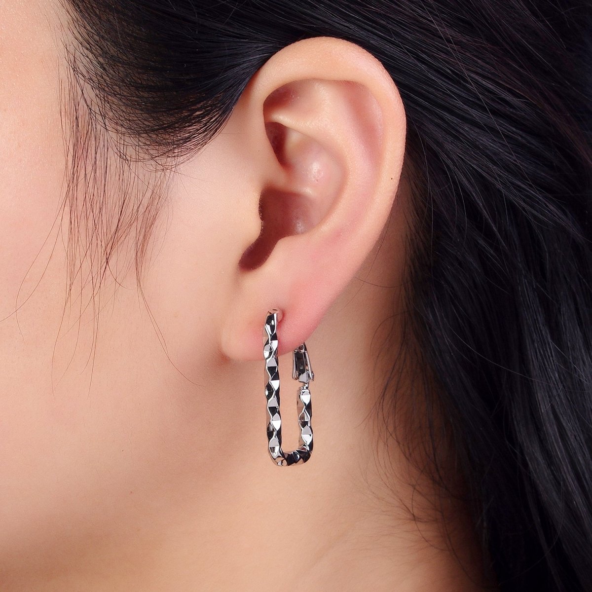 16K Gold Filled U-Shaped 30mm, 40mm Dented Geometric Hinge Hoop Earrings in Gold & Silver | AB143 AB187, AD800 AD801 - DLUXCA