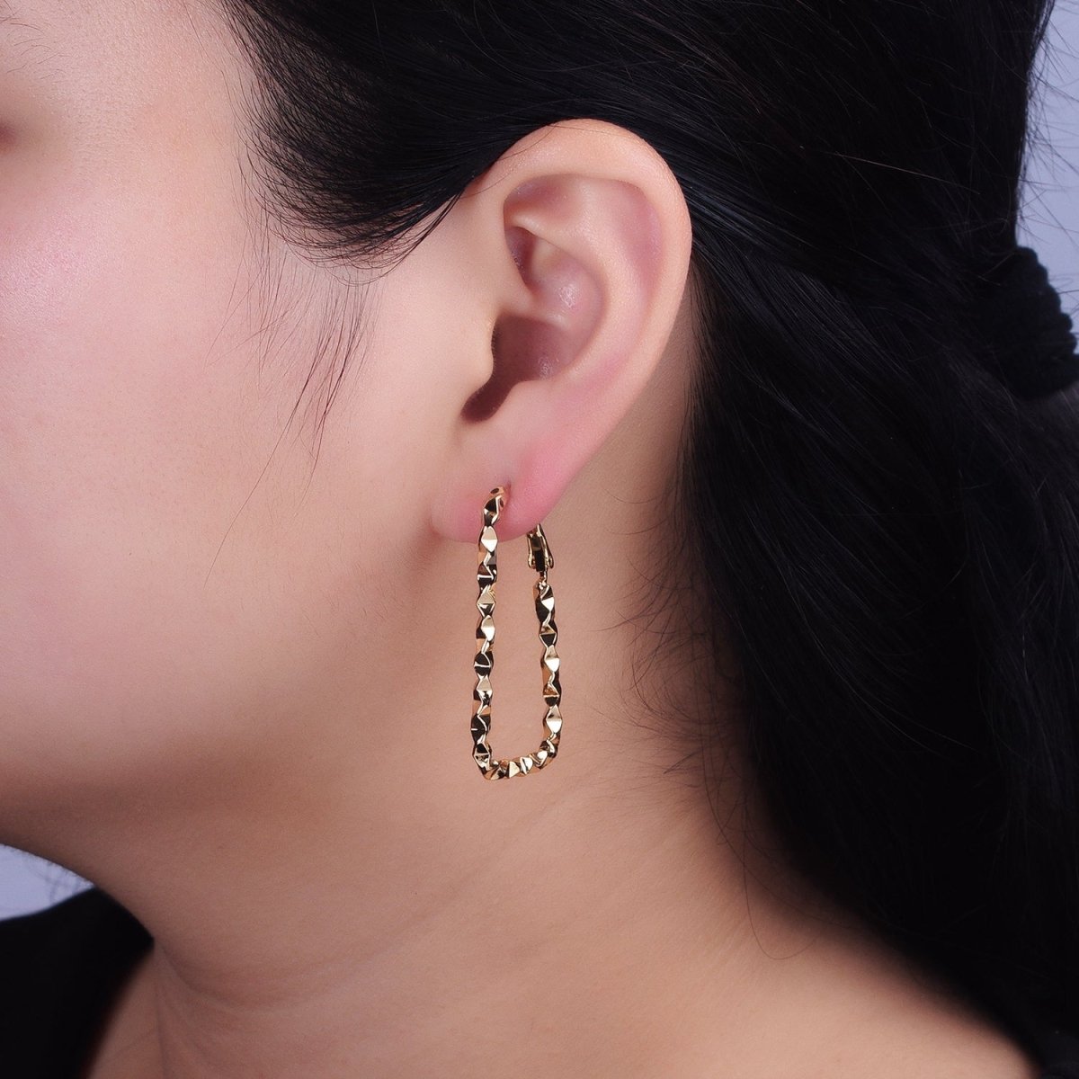 16K Gold Filled U-Shaped 30mm, 40mm Dented Geometric Hinge Hoop Earrings in Gold & Silver | AB143 AB187, AD800 AD801 - DLUXCA