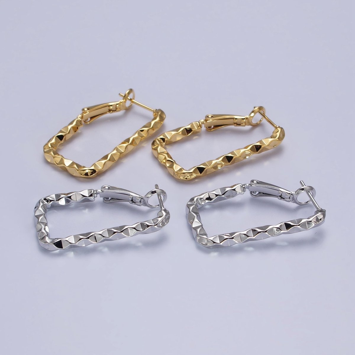 16K Gold Filled U-Shaped 30mm, 40mm Dented Geometric Hinge Hoop Earrings in Gold & Silver | AB143 AB187, AD800 AD801 - DLUXCA