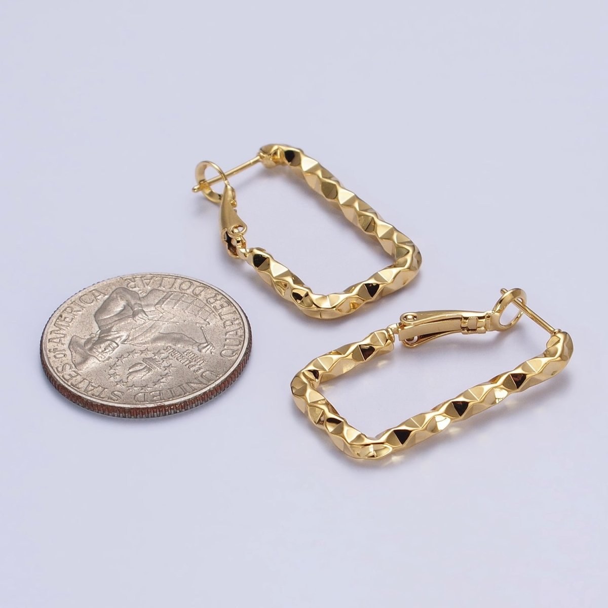 16K Gold Filled U-Shaped 30mm, 40mm Dented Geometric Hinge Hoop Earrings in Gold & Silver | AB143 AB187, AD800 AD801 - DLUXCA