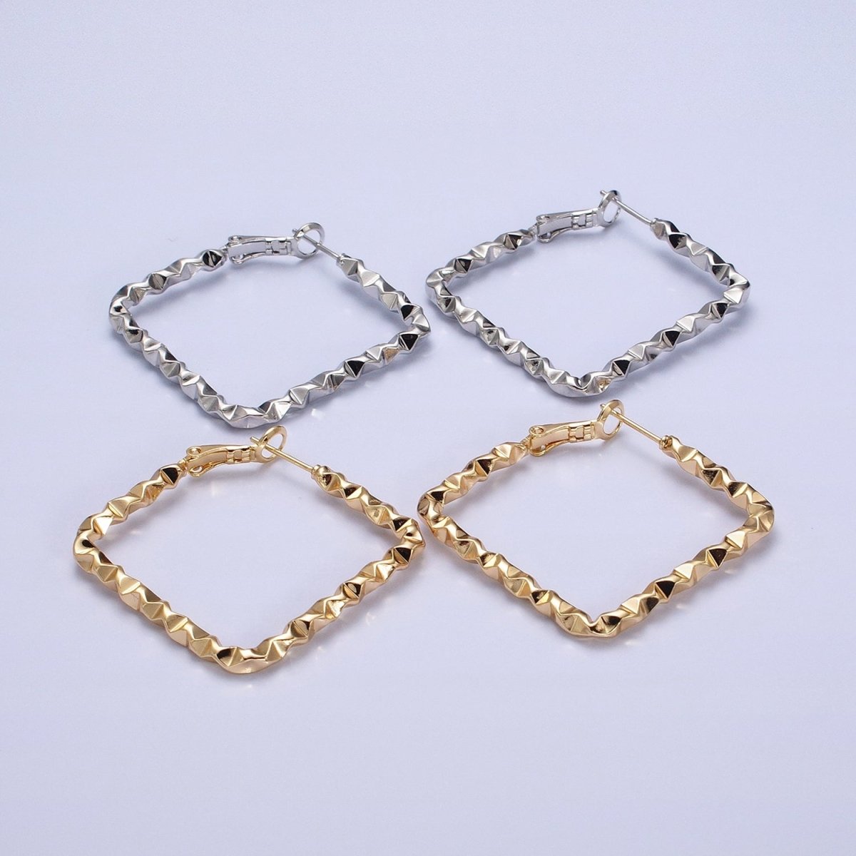 16k Gold Filled Wavy Hoop Earring Irregular Rhombus Shaped Hoop Earring Medium Party Earring 35mm AD1002 AD1003 - DLUXCA