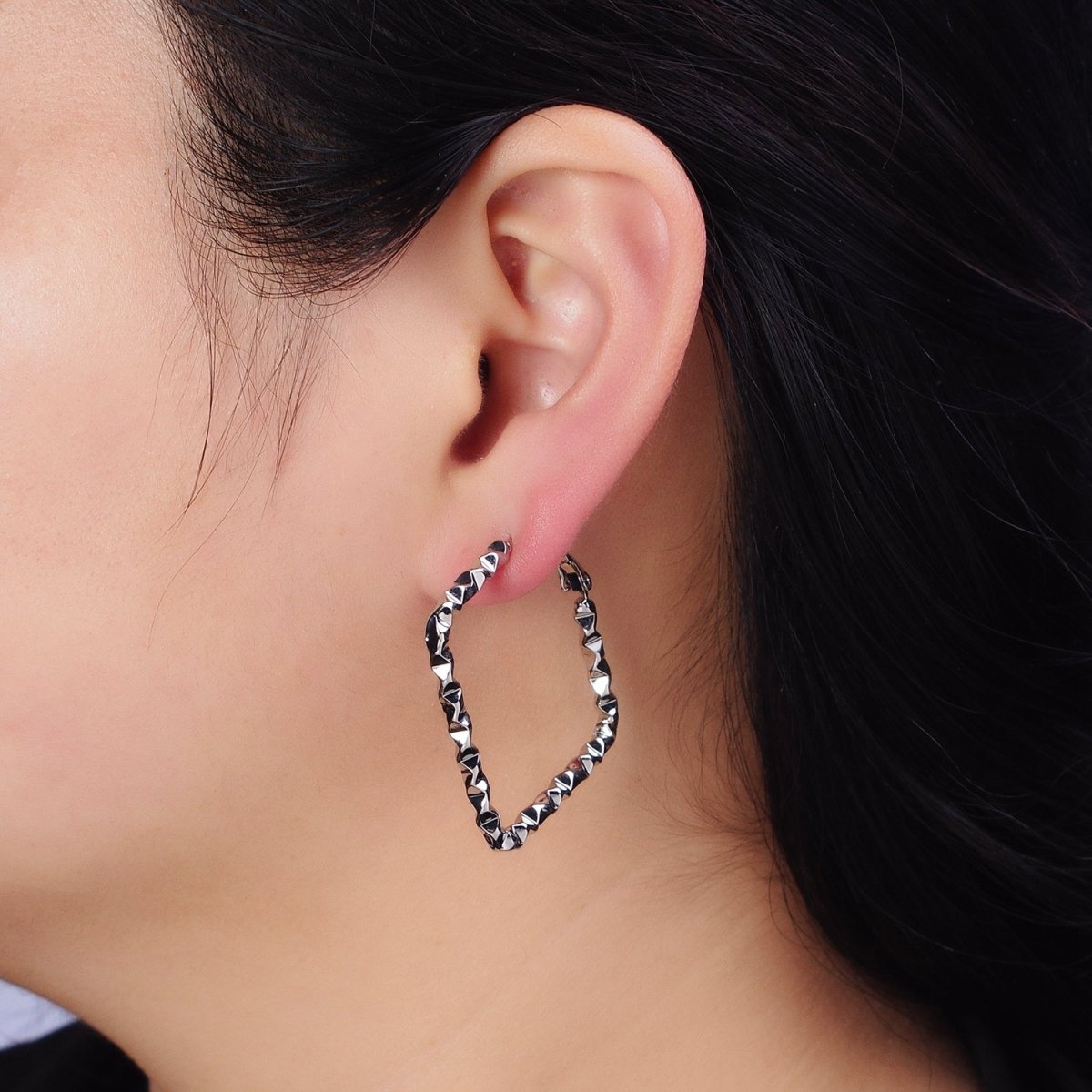 16k Gold Filled Wavy Hoop Earring Irregular Rhombus Shaped Hoop Earring Medium Party Earring 35mm AD1002 AD1003 - DLUXCA