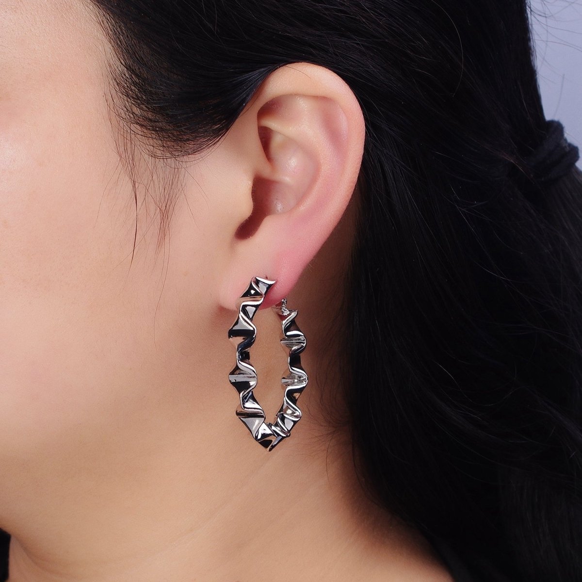 16k Gold Filled Wavy Hoop Earring Irregular Shaped Hoop Earring Statement Hoop Earring 45mm AD994 AD995 - DLUXCA