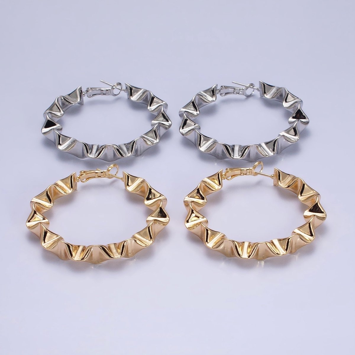 16k Gold Filled Wavy Hoop Earring Irregular Shaped Hoop Earring Statement Hoop Earring 45mm AD994 AD995 - DLUXCA