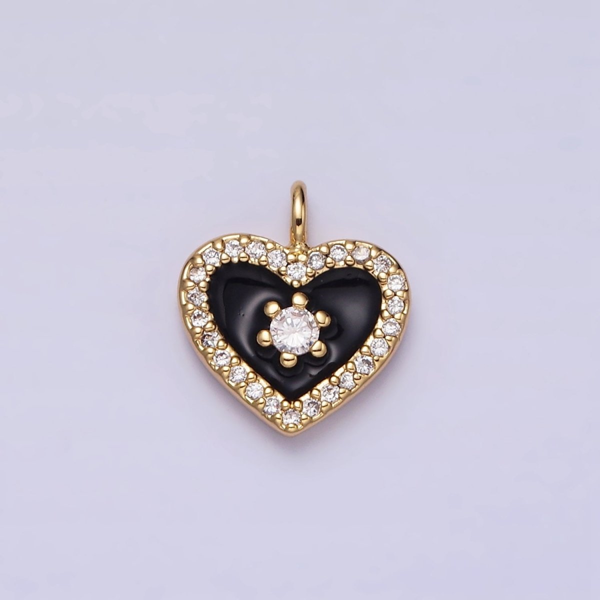 16K Gold Filled White, Black, Pink Enamel Micro Paved CZ Heart Charm in Gold & Silver | AC1300 - AC1305 - DLUXCA