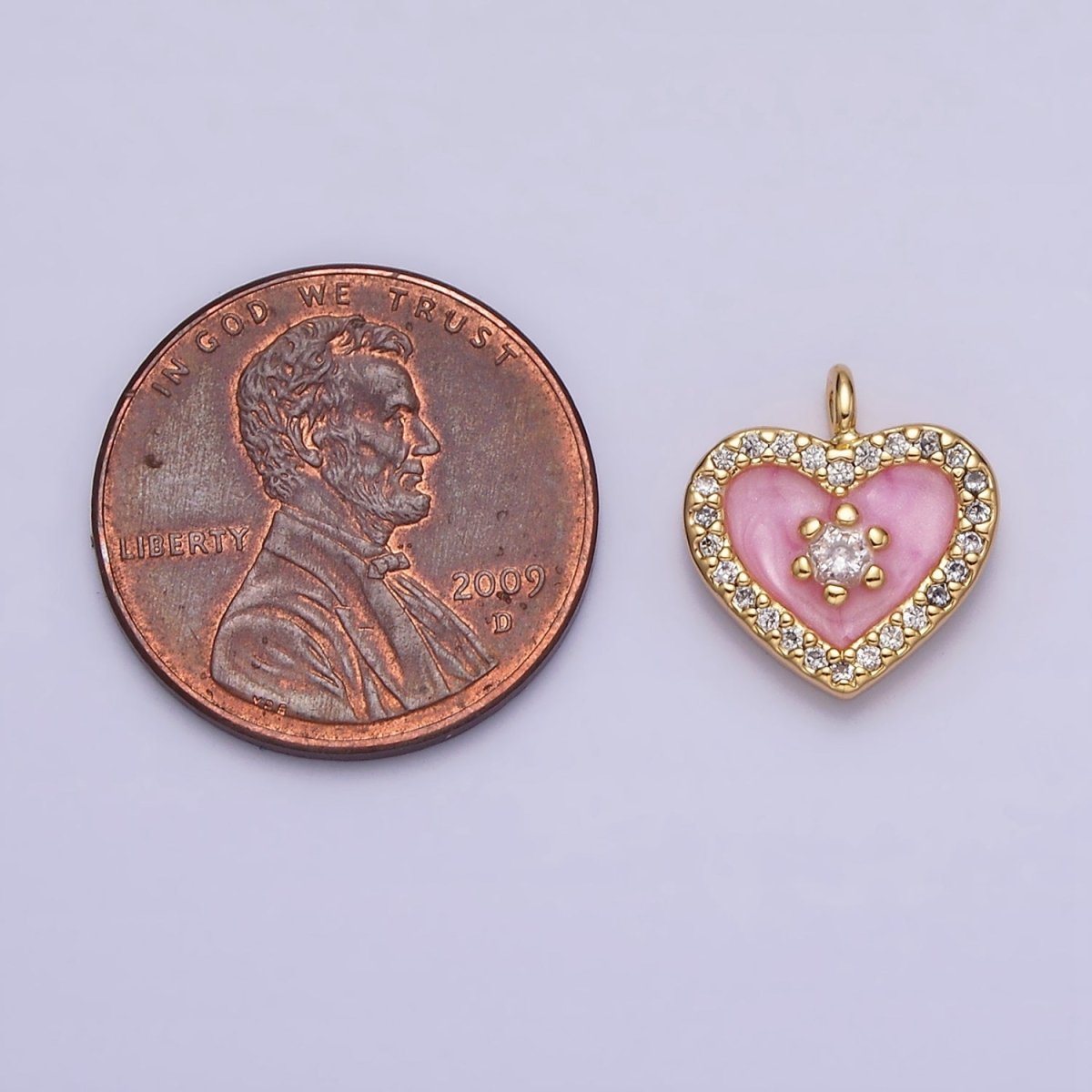 16K Gold Filled White, Black, Pink Enamel Micro Paved CZ Heart Charm in Gold & Silver | AC1300 - AC1305 - DLUXCA