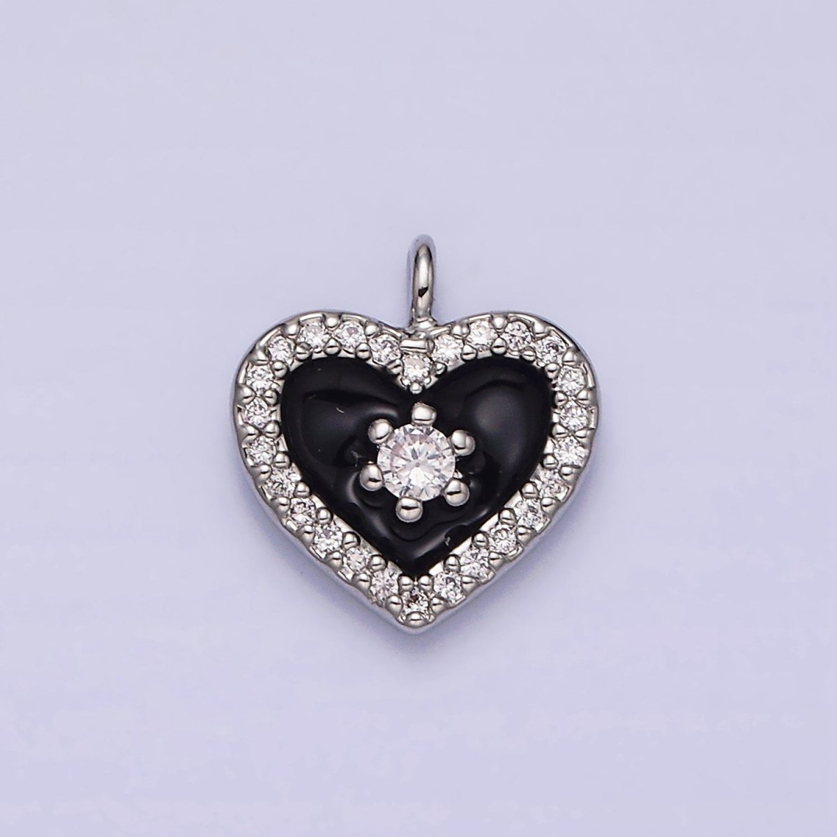 16K Gold Filled White, Black, Pink Enamel Micro Paved CZ Heart Charm in Gold & Silver | AC1300 - AC1305 - DLUXCA