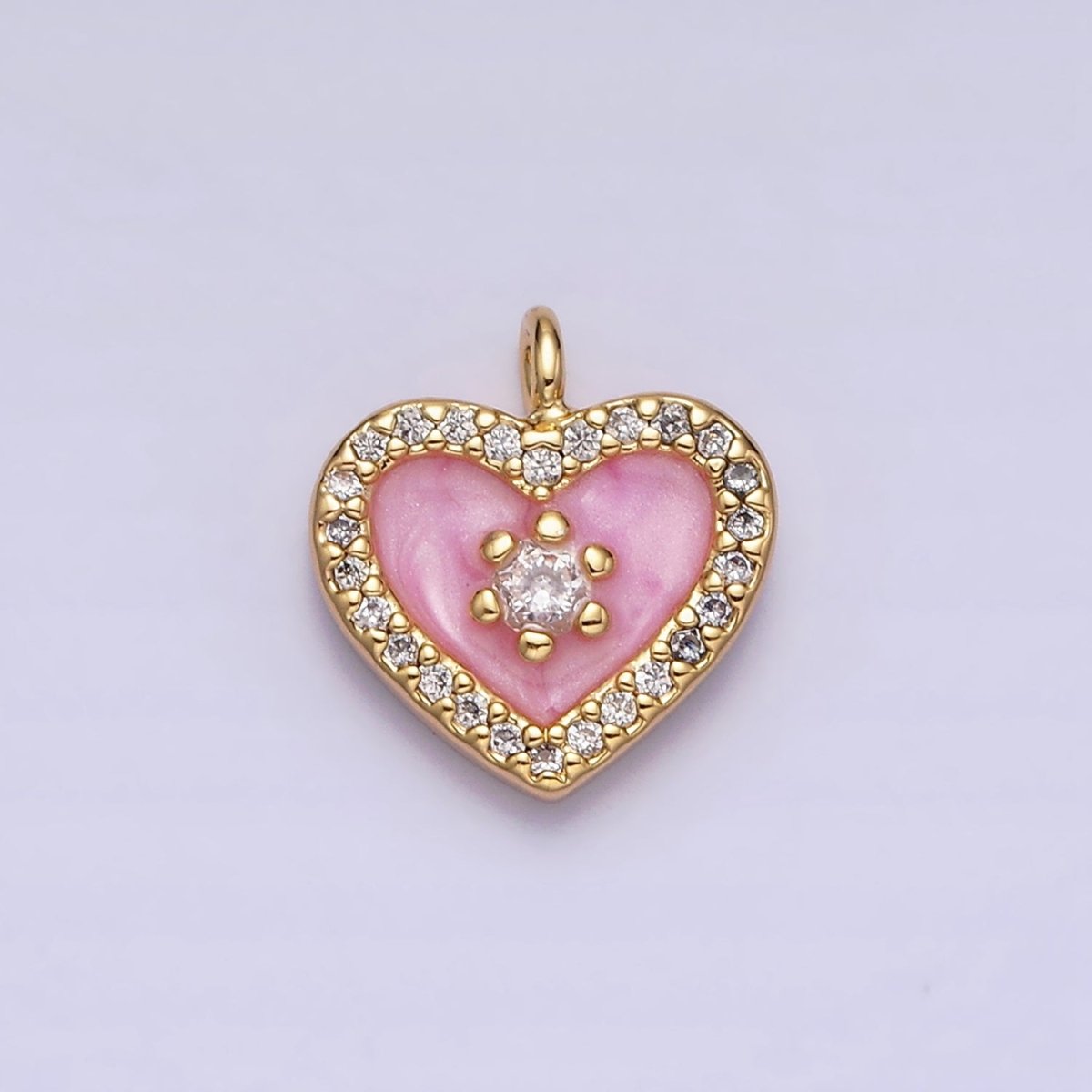 16K Gold Filled White, Black, Pink Enamel Micro Paved CZ Heart Charm in Gold & Silver | AC1300 - AC1305 - DLUXCA