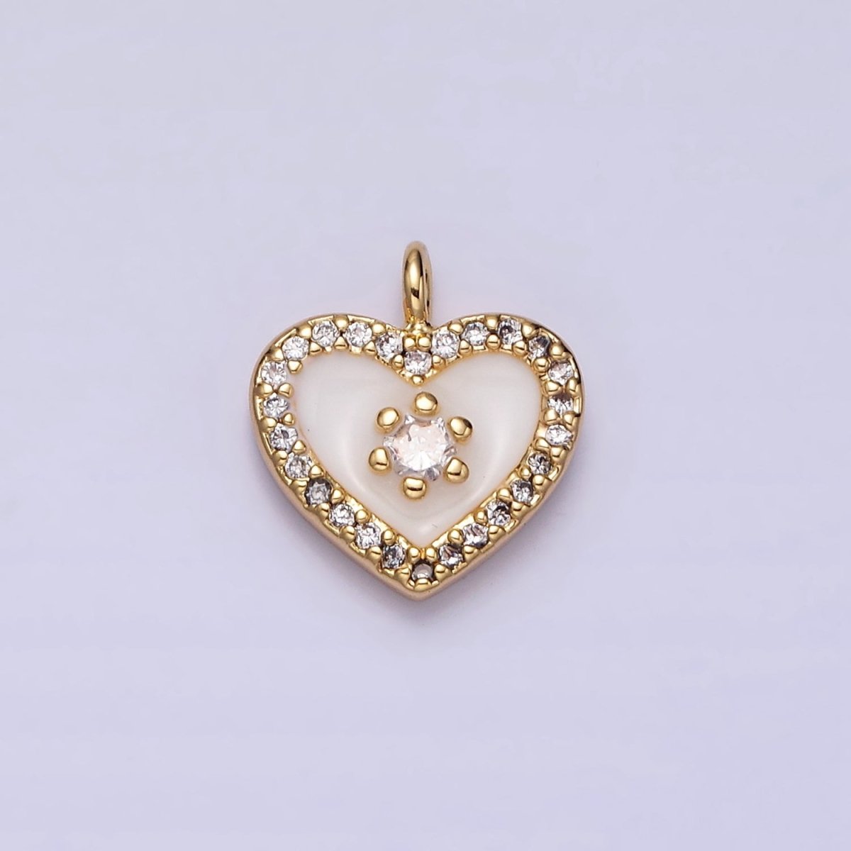 16K Gold Filled White, Black, Pink Enamel Micro Paved CZ Heart Charm in Gold & Silver | AC1300 - AC1305 - DLUXCA