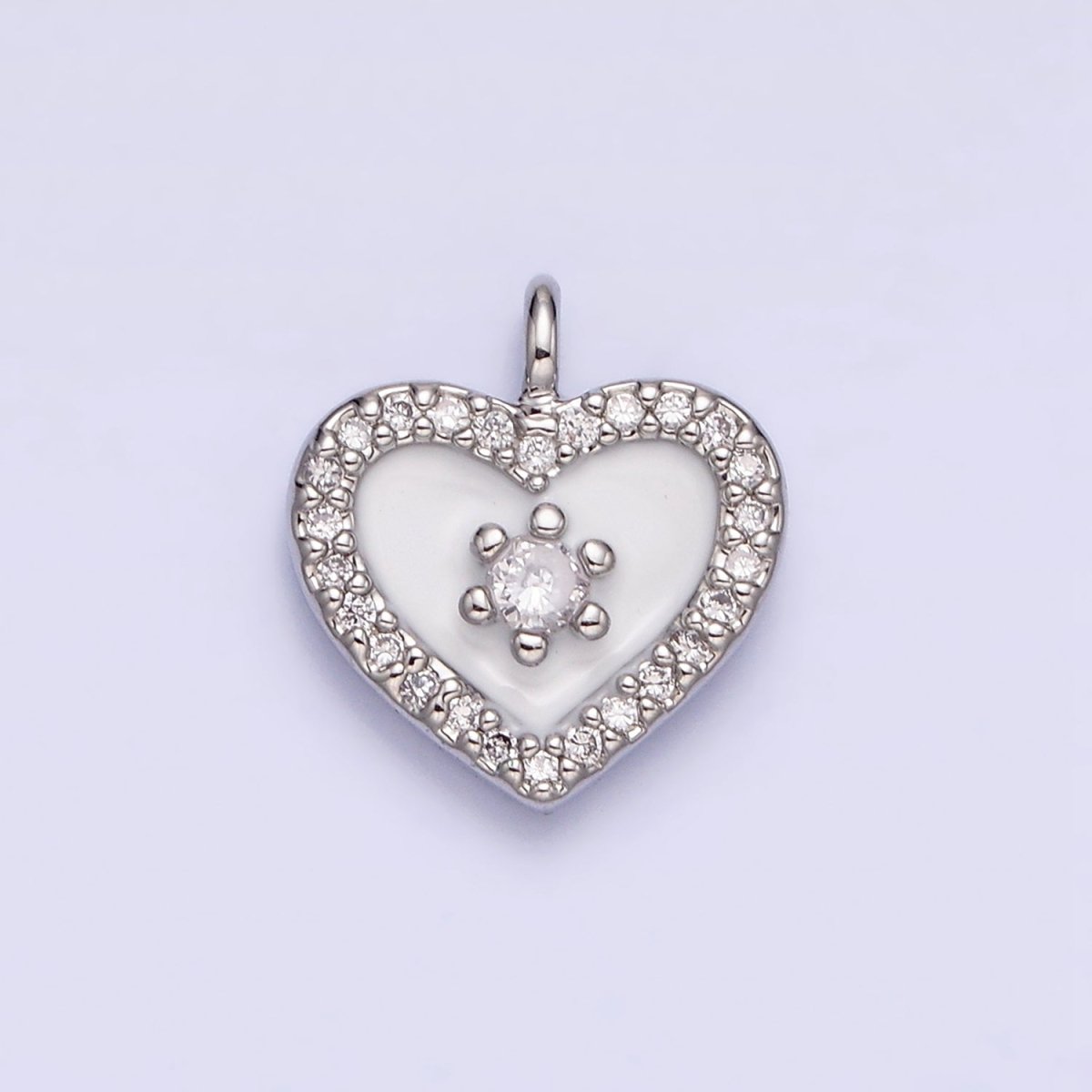 16K Gold Filled White, Black, Pink Enamel Micro Paved CZ Heart Charm in Gold & Silver | AC1300 - AC1305 - DLUXCA