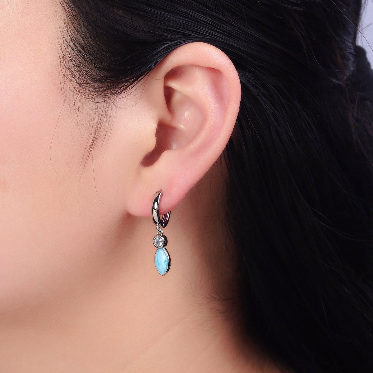 16K Gold Filled White, Blue, Pink Sparkly Enamel Drop Huggie Earrings in Gold & Silver | Y-823 ~ Y-828 - DLUXCA