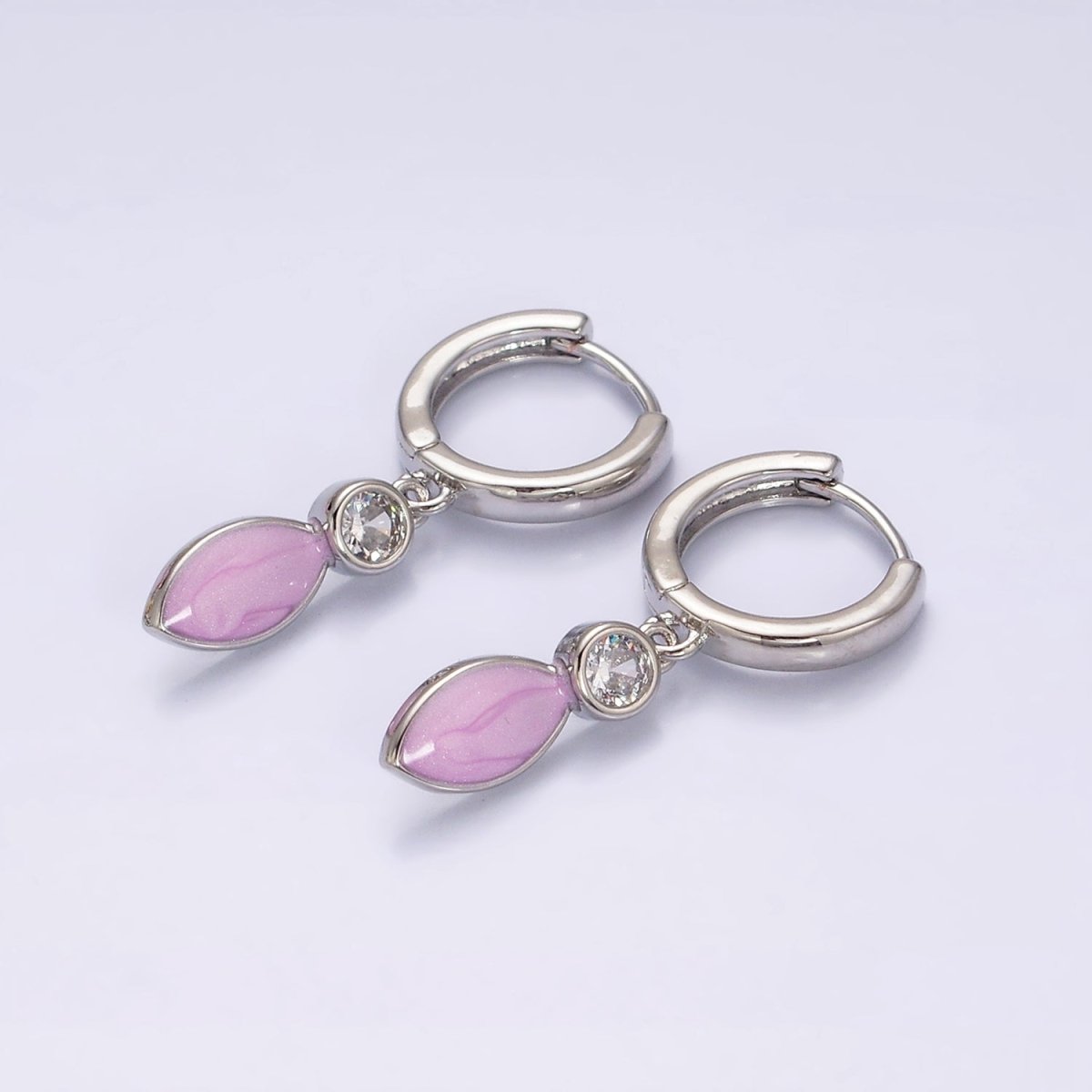 16K Gold Filled White, Blue, Pink Sparkly Enamel Drop Huggie Earrings in Gold & Silver | Y-823 ~ Y-828 - DLUXCA