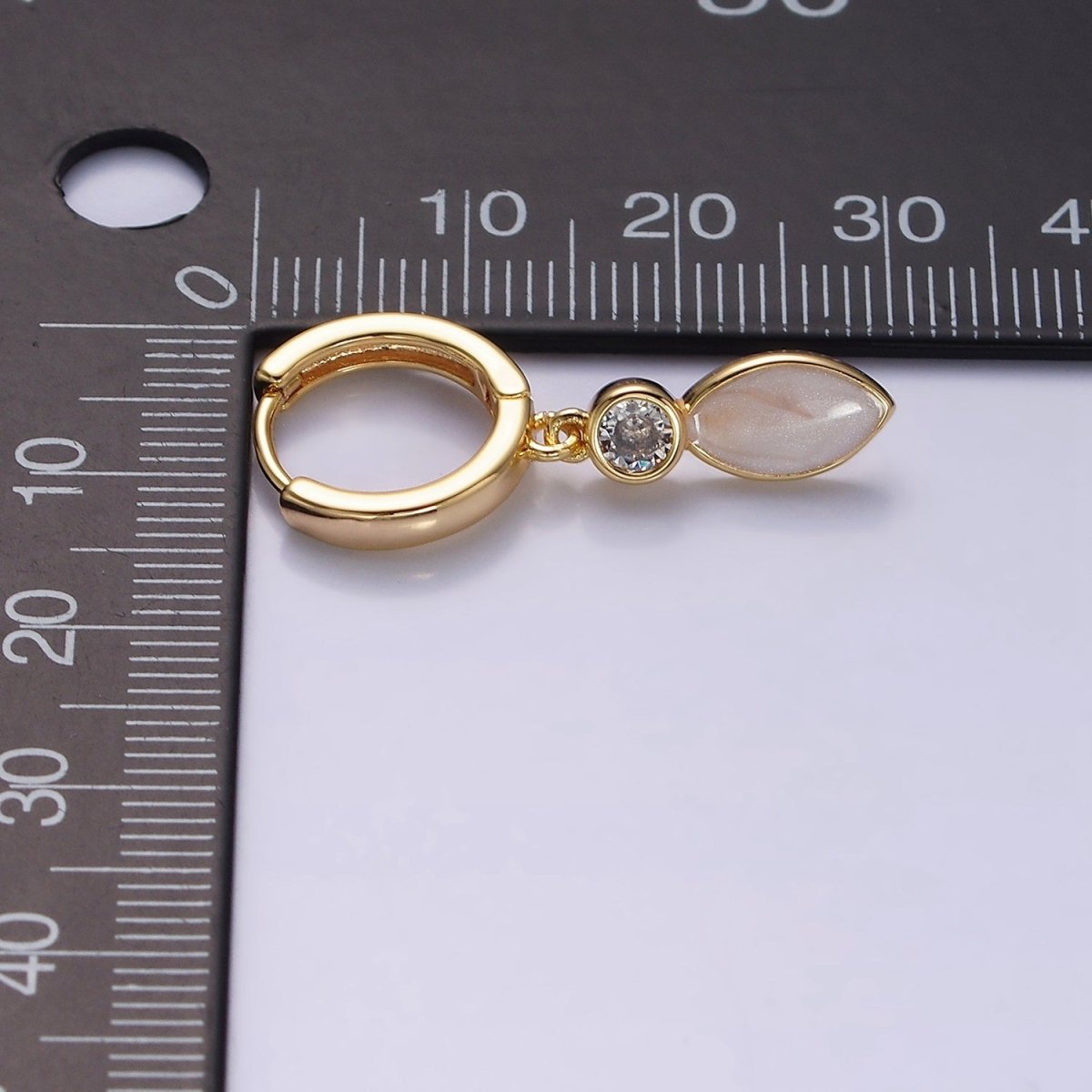 16K Gold Filled White, Blue, Pink Sparkly Enamel Drop Huggie Earrings in Gold & Silver | Y-823 ~ Y-828 - DLUXCA