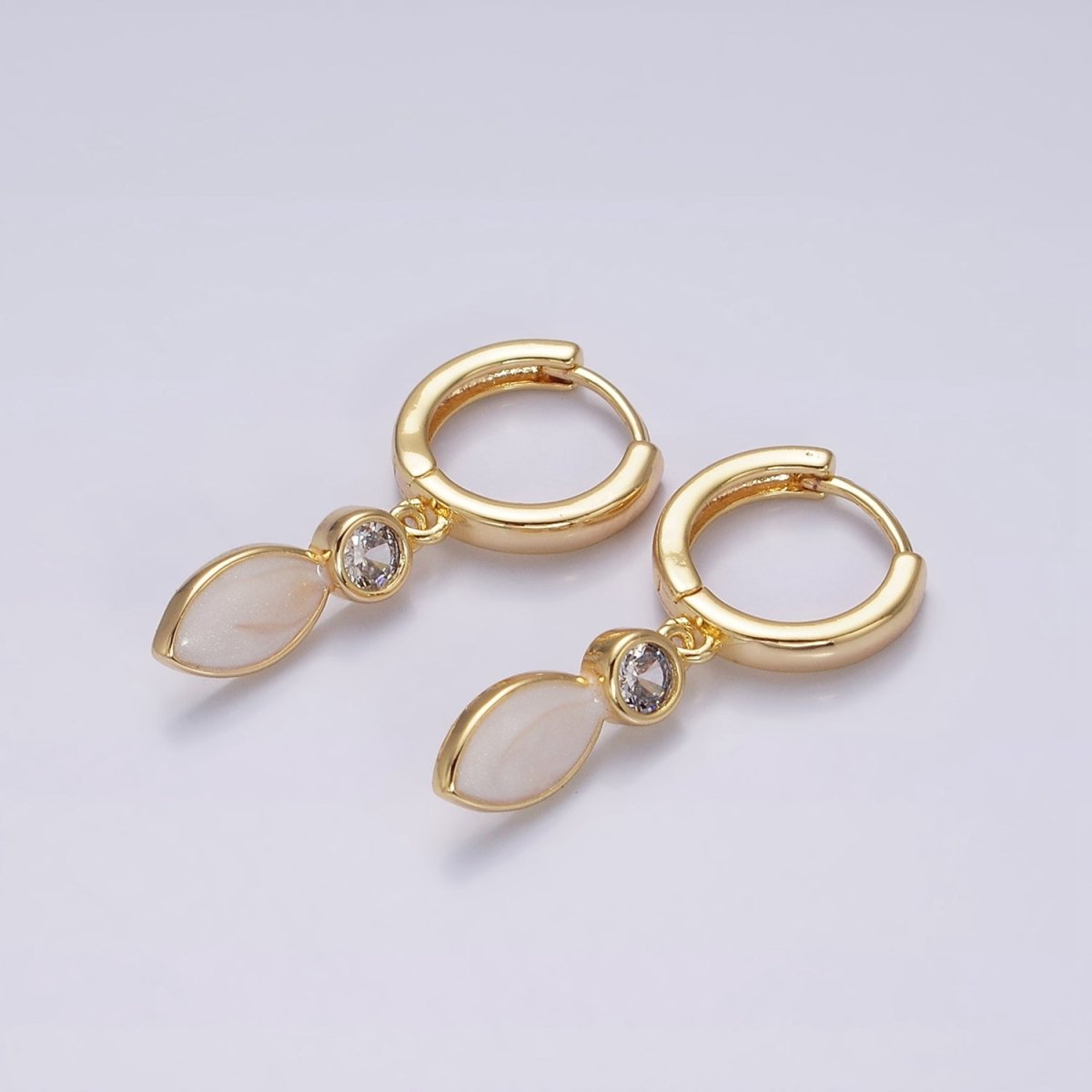 16K Gold Filled White, Blue, Pink Sparkly Enamel Drop Huggie Earrings in Gold & Silver | Y-823 ~ Y-828 - DLUXCA