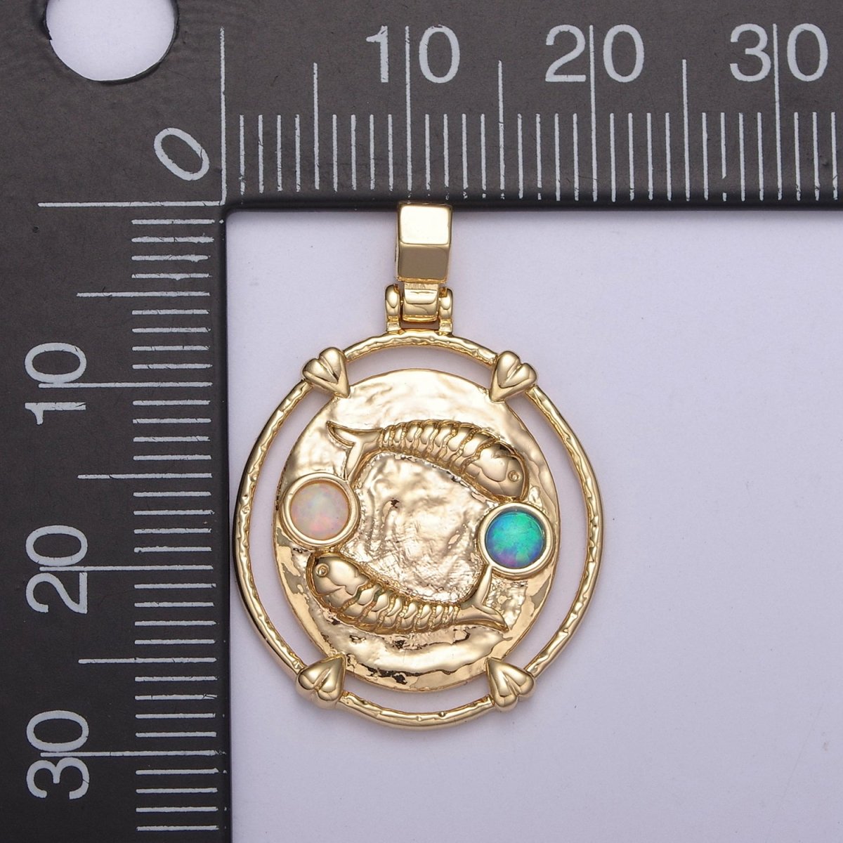 16K Gold Filled White Opal Zodiac Horoscope Heart Edge Oval Medallion Pendant | A-876-A-888 - DLUXCA