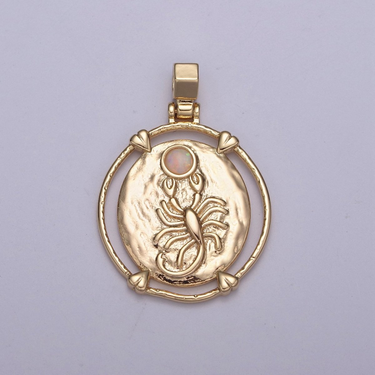 16K Gold Filled White Opal Zodiac Horoscope Heart Edge Oval Medallion Pendant | A-876-A-888 - DLUXCA