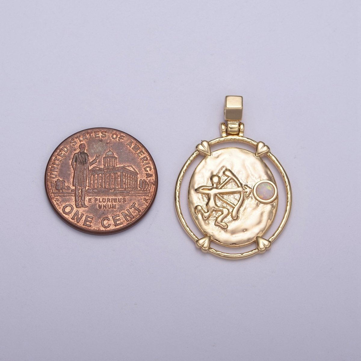 16K Gold Filled White Opal Zodiac Horoscope Heart Edge Oval Medallion Pendant | A-876-A-888 - DLUXCA