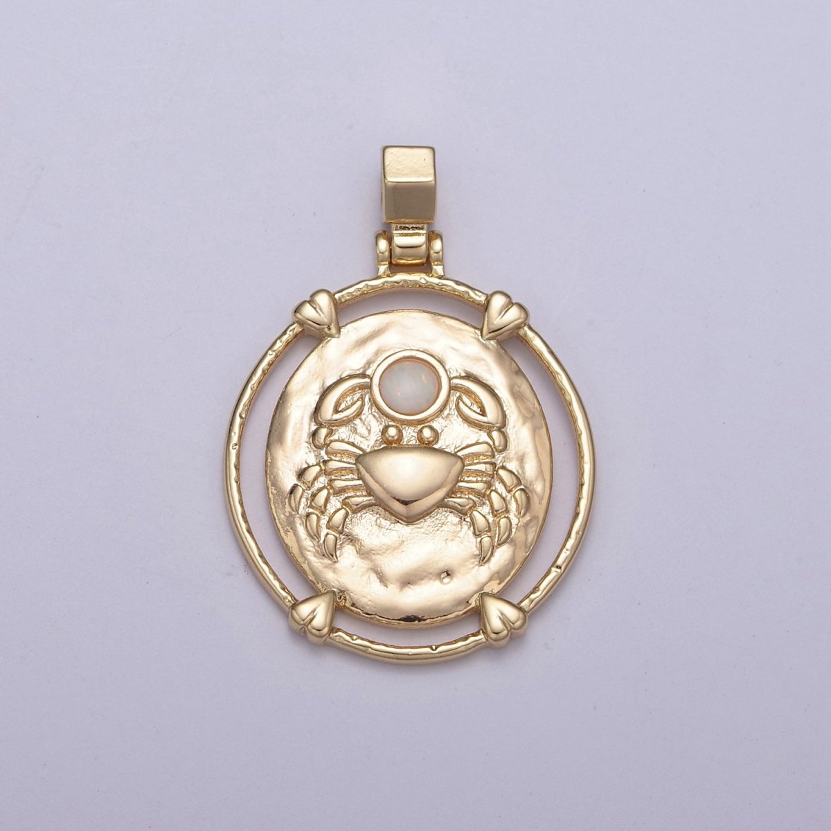 16K Gold Filled White Opal Zodiac Horoscope Heart Edge Oval Medallion Pendant | A-876-A-888 - DLUXCA