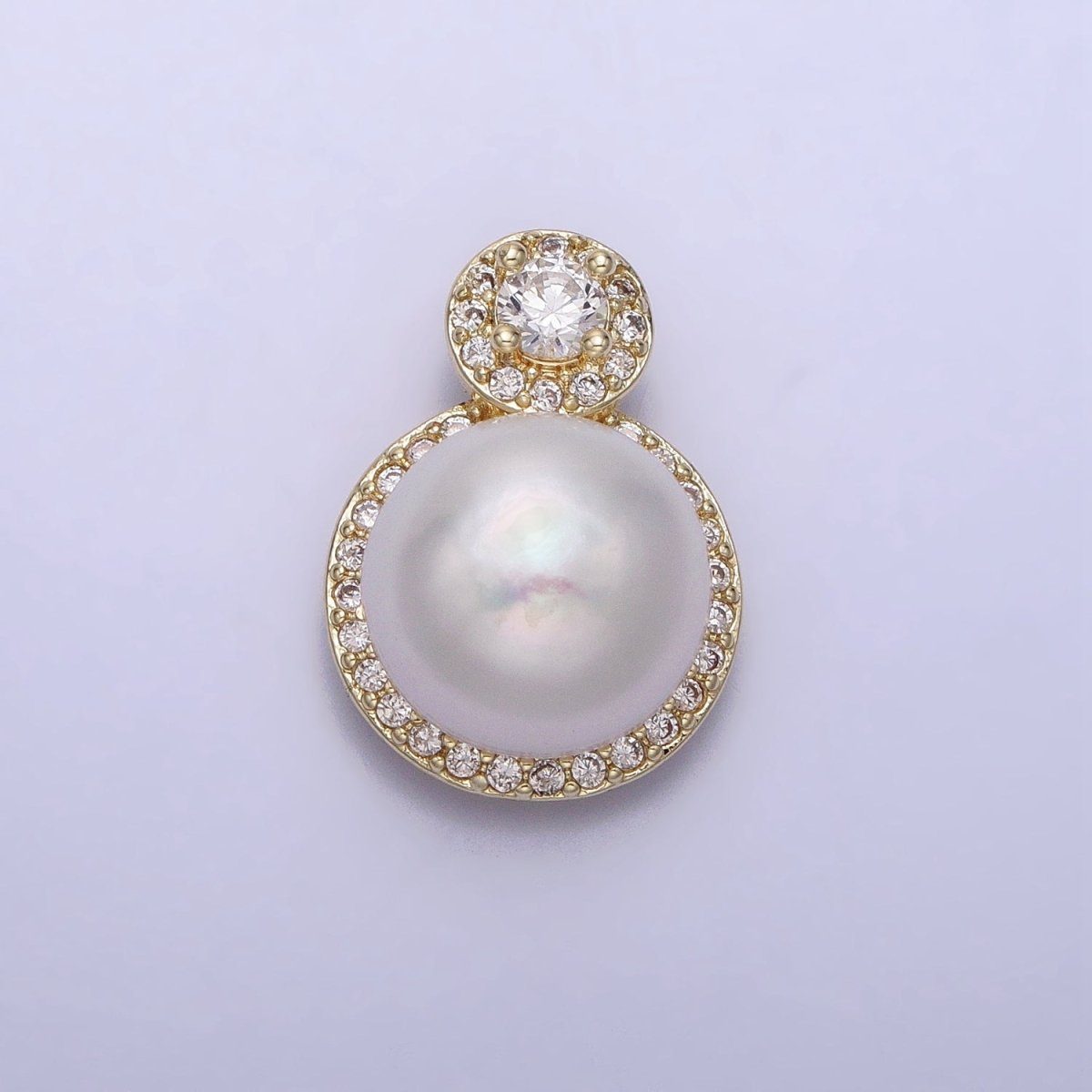 16K Gold Filled White Pearl Round Micro Paved CZ Pendant | AA412 - DLUXCA