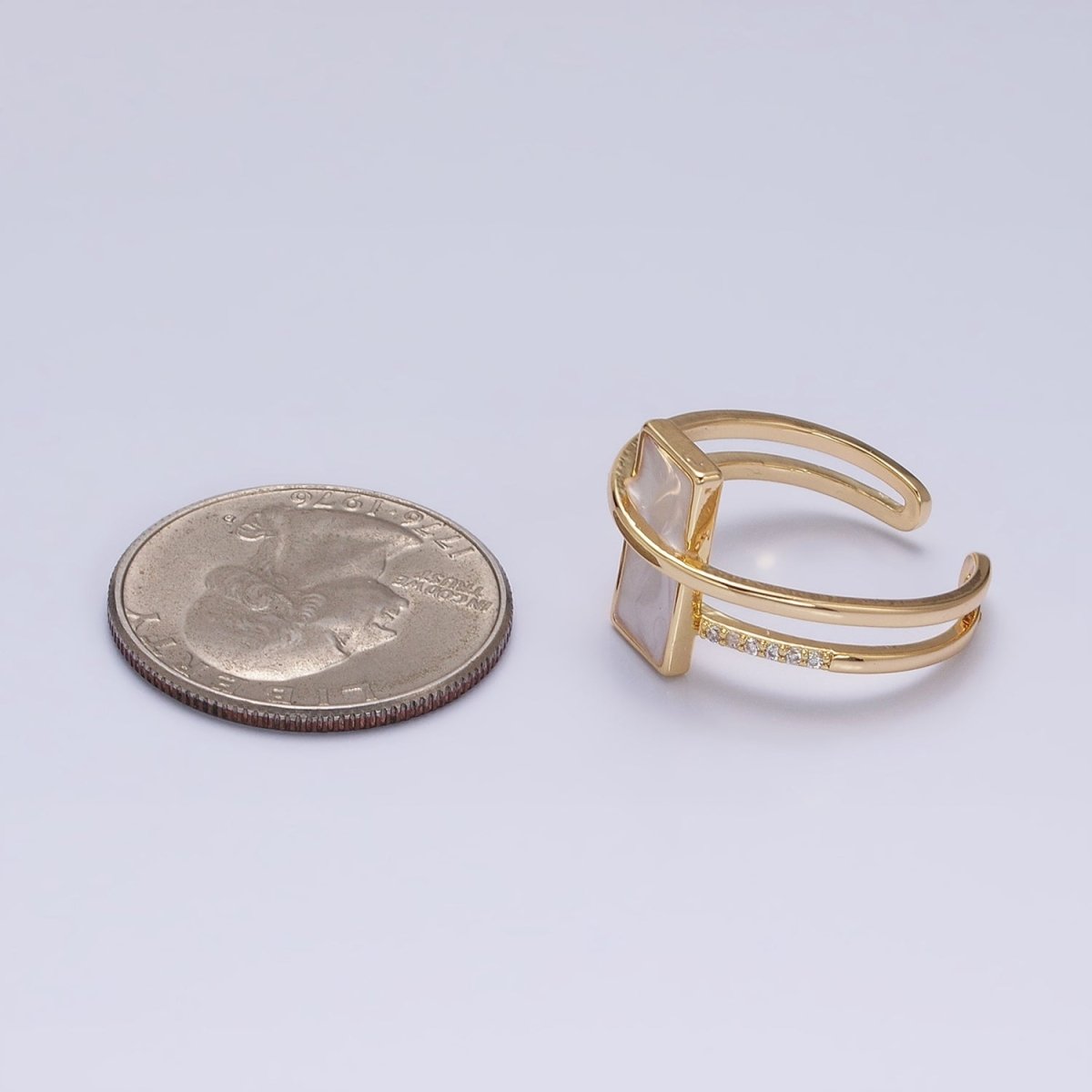 16K Gold Filled White Sparkly Enamel Bar Micro Paved CZ Double Band Ring in Gold & Silver | O-1617 O-1618 - DLUXCA