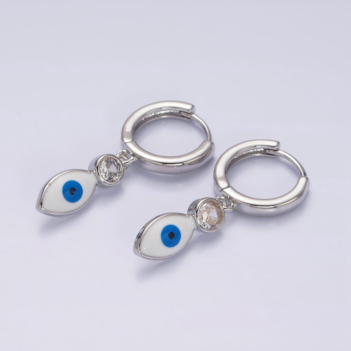 16K Gold Filled White, Teal, Black Enamel Evil Eye Drop Huggie Hoop Earrings in Gold & Silver | Y-831 ~ Y-836 - DLUXCA