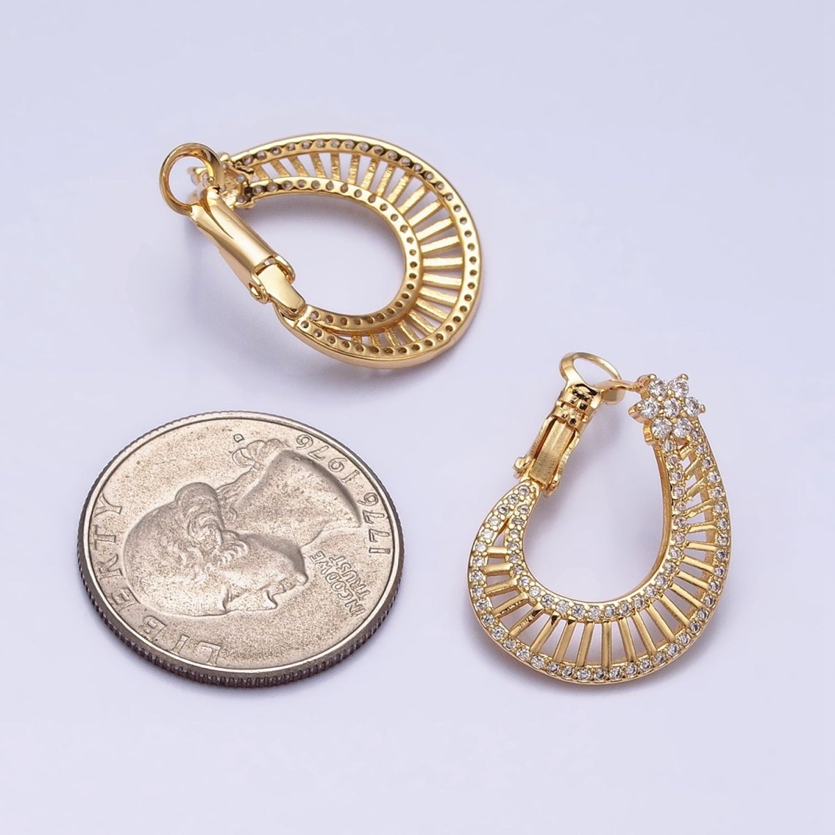 16K Gold Filled Wide Bar Micro Paved CZ Front-Facing Hinge Hoop Earrings in Gold & Silver | AD915 AD916 - DLUXCA