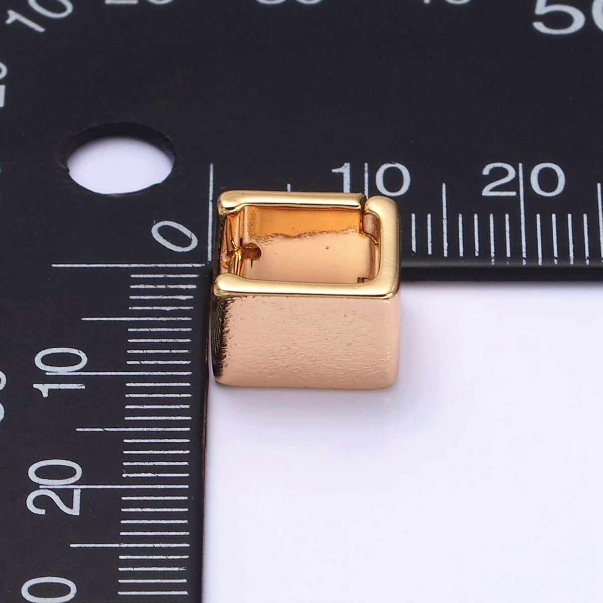 16K Gold Filled Wide Boxy Geometric Rectangular Huggie Earrings | AD-1235 - DLUXCA